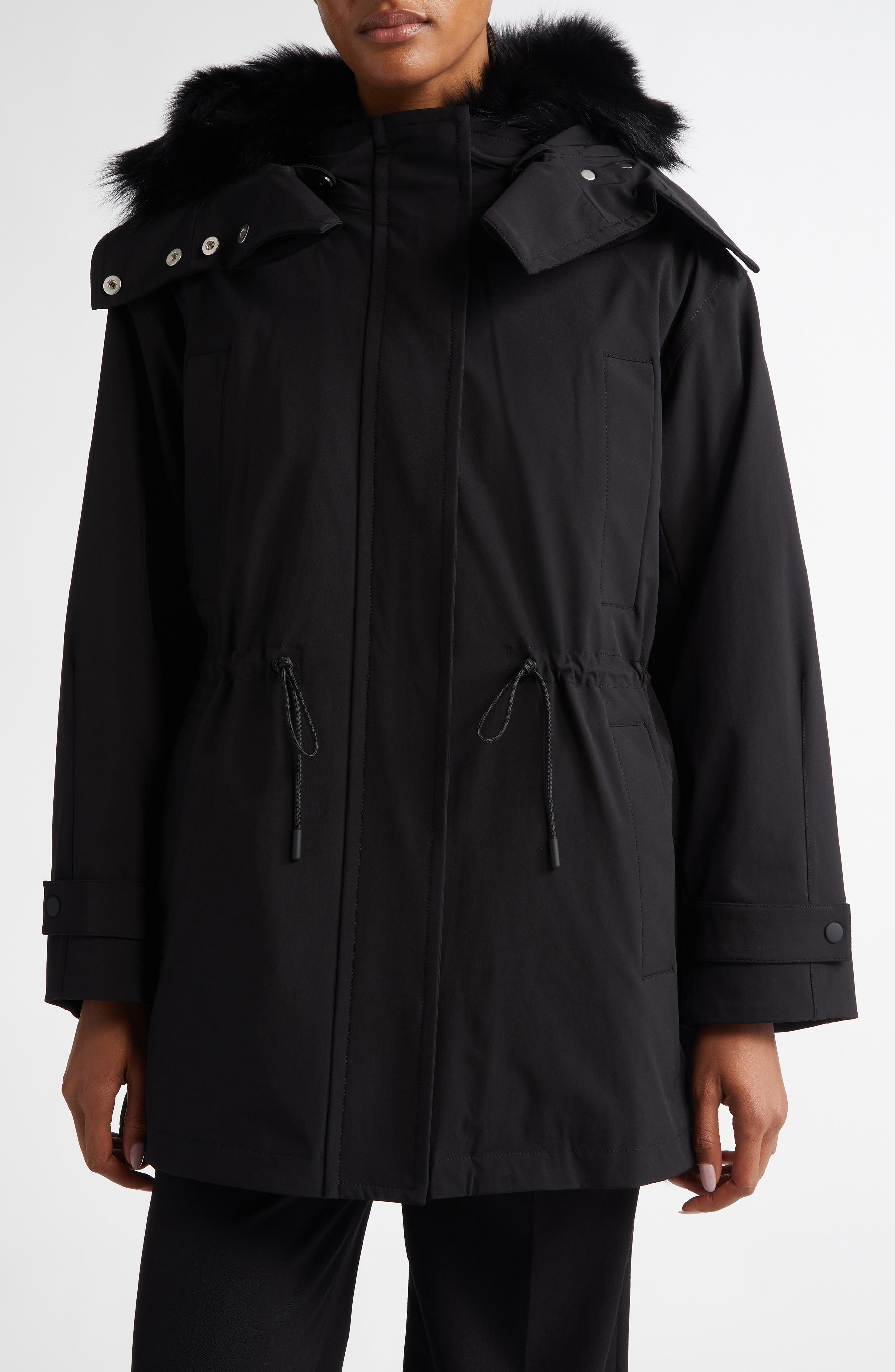 Proenza Schouler Wilder Shearling Lined Stretch Nylon Parka in Black at Nordstrom - 1