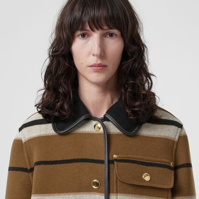 Burberry Lambskin Trim Striped Wool Barn Jacket outlook