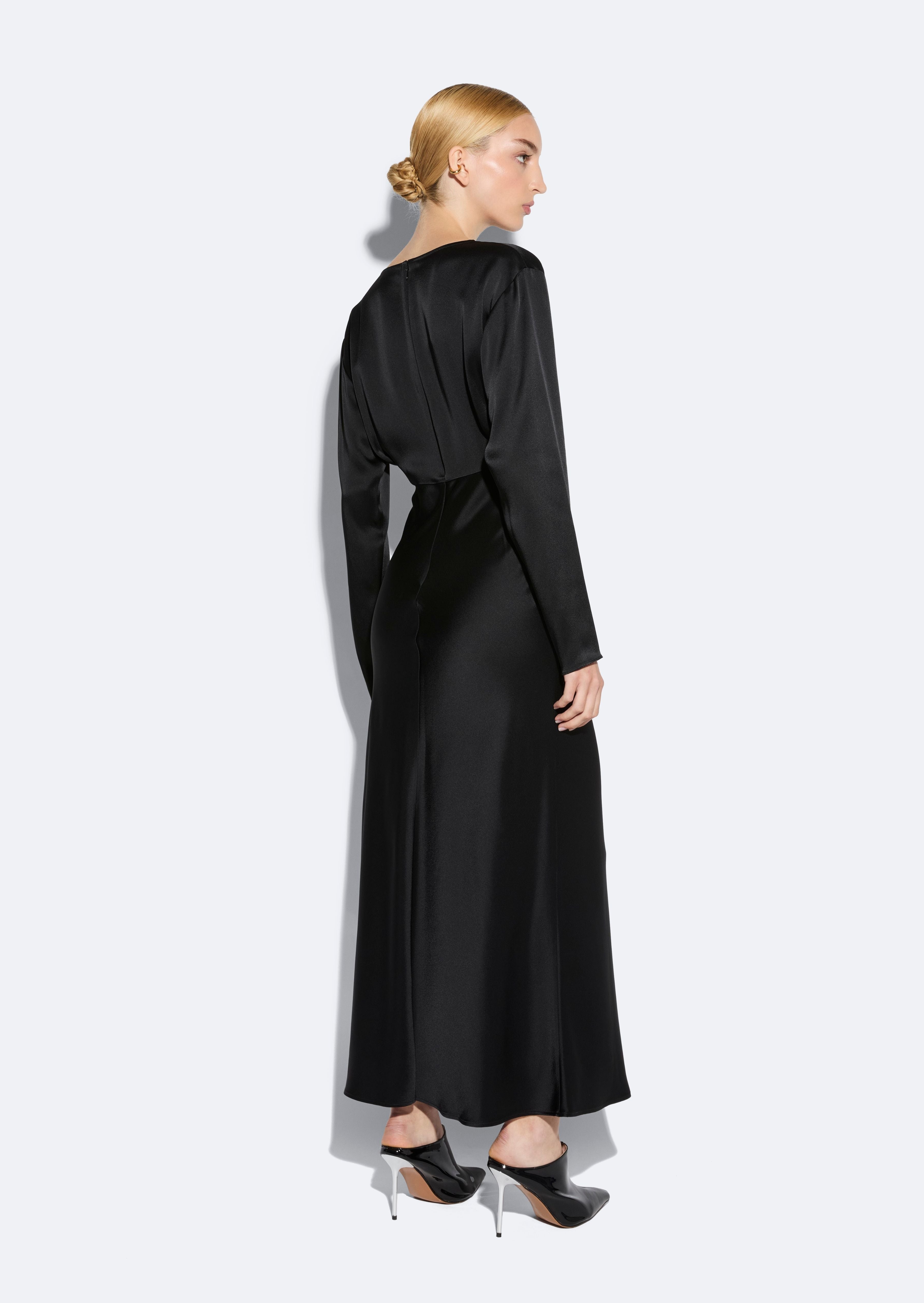 Satin V Neck Dress - 3