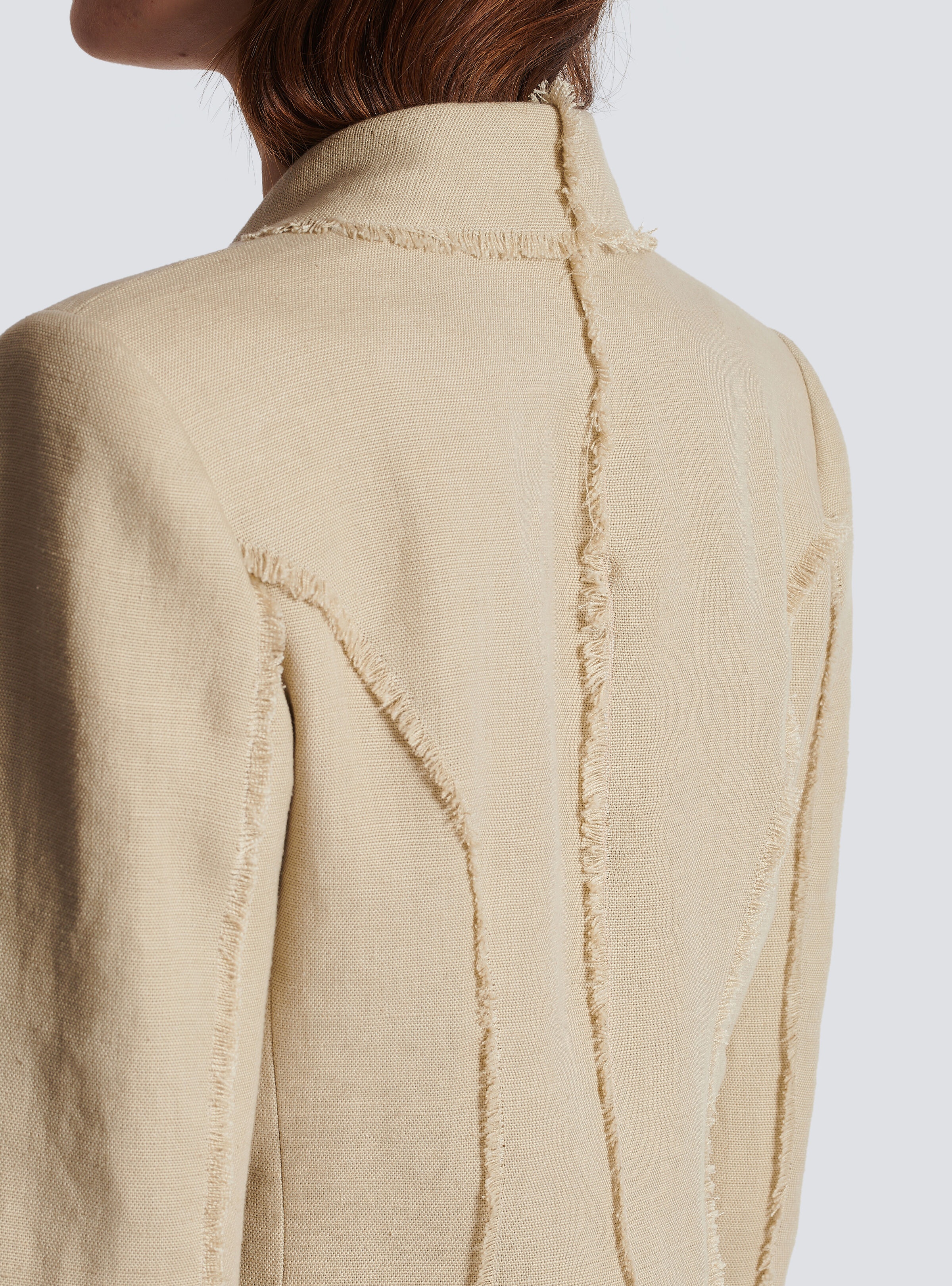 Fringed linen jacket with shawl collar - 9