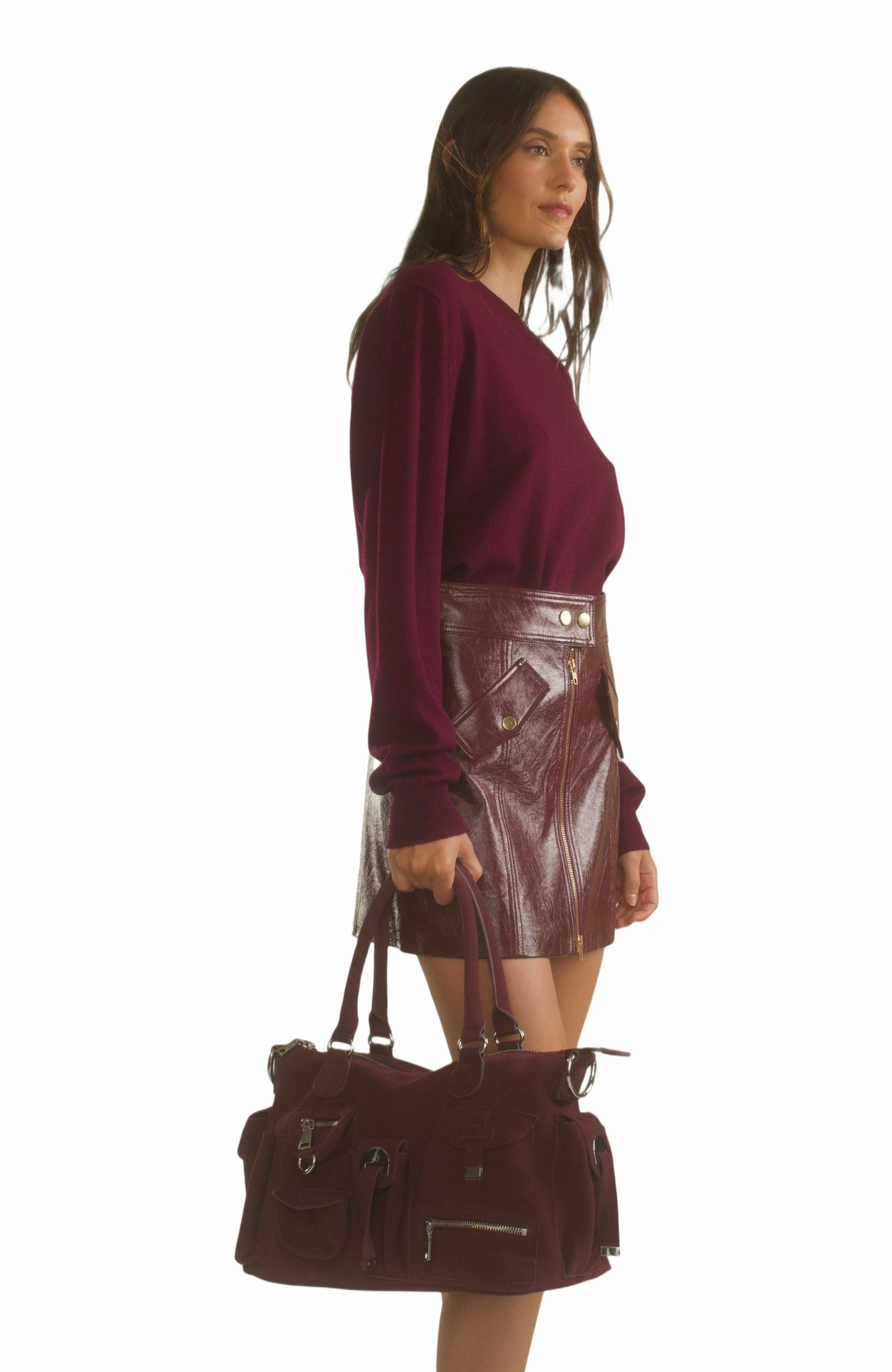 Cynthia Rowley Harper Vegan Leather Skirt in Oxblood at Nordstrom - 4