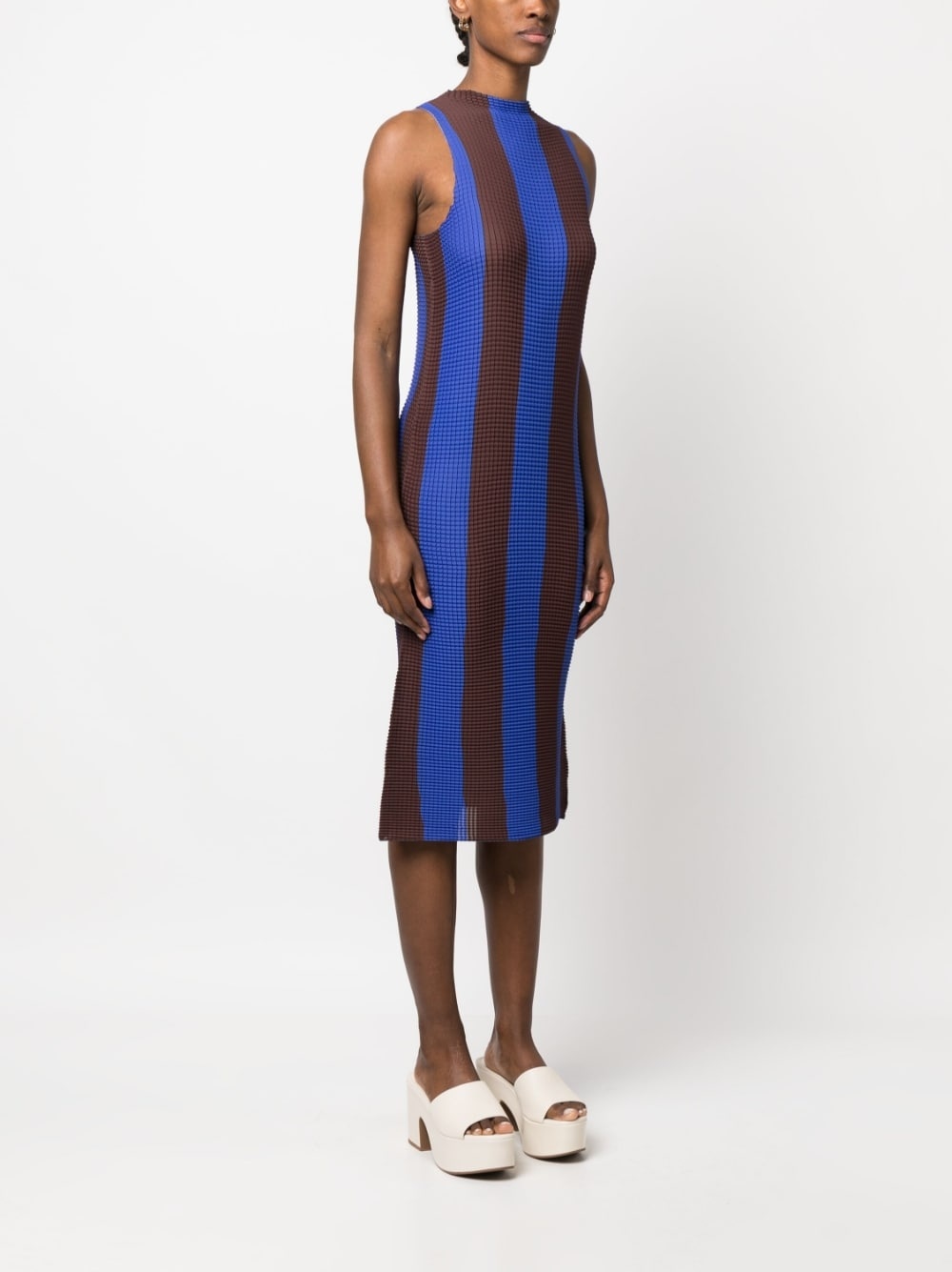 pleated striped midi dress - 3