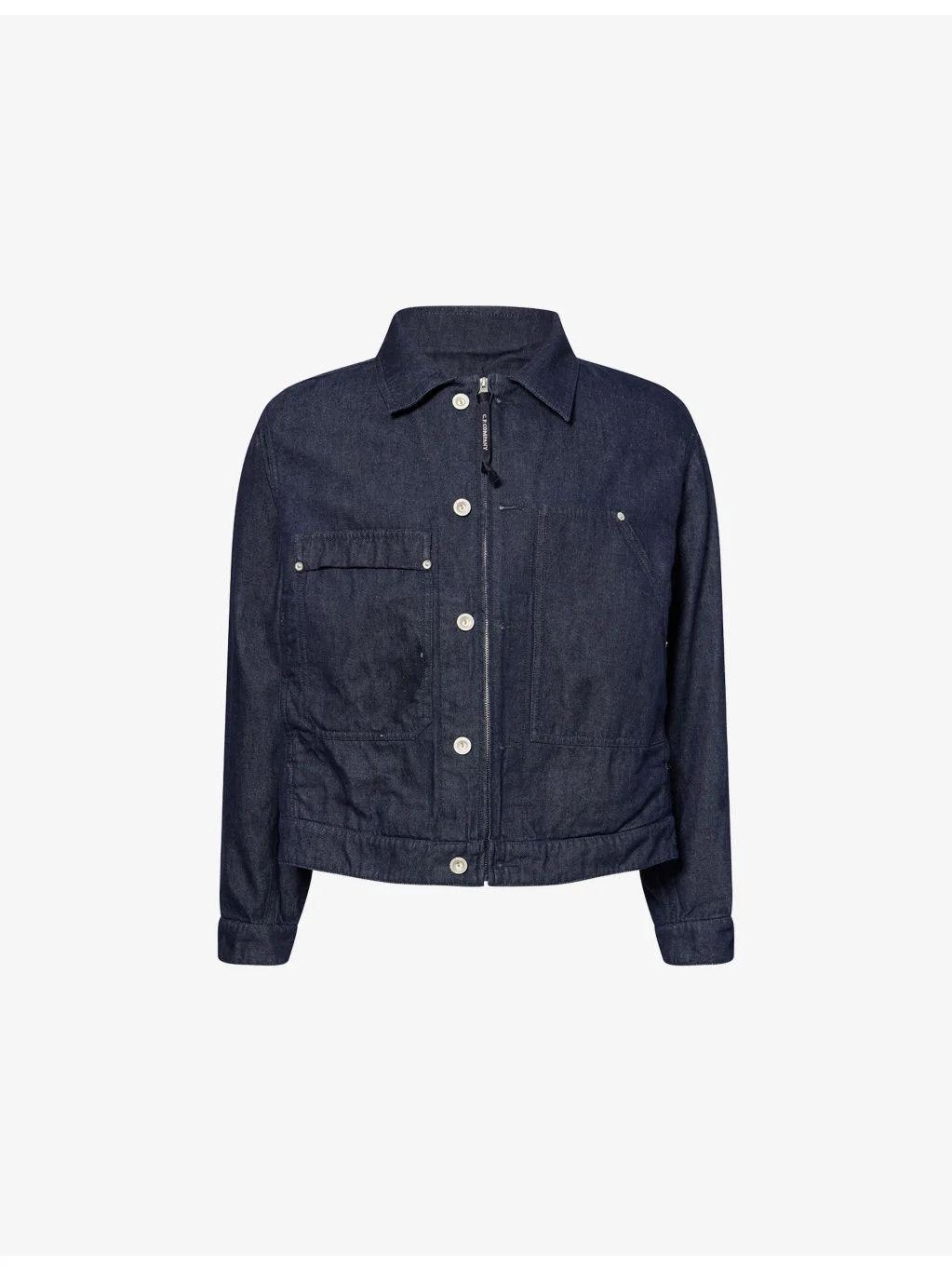 Classic-Collar Patch-Pocket Denim Jacket - 1
