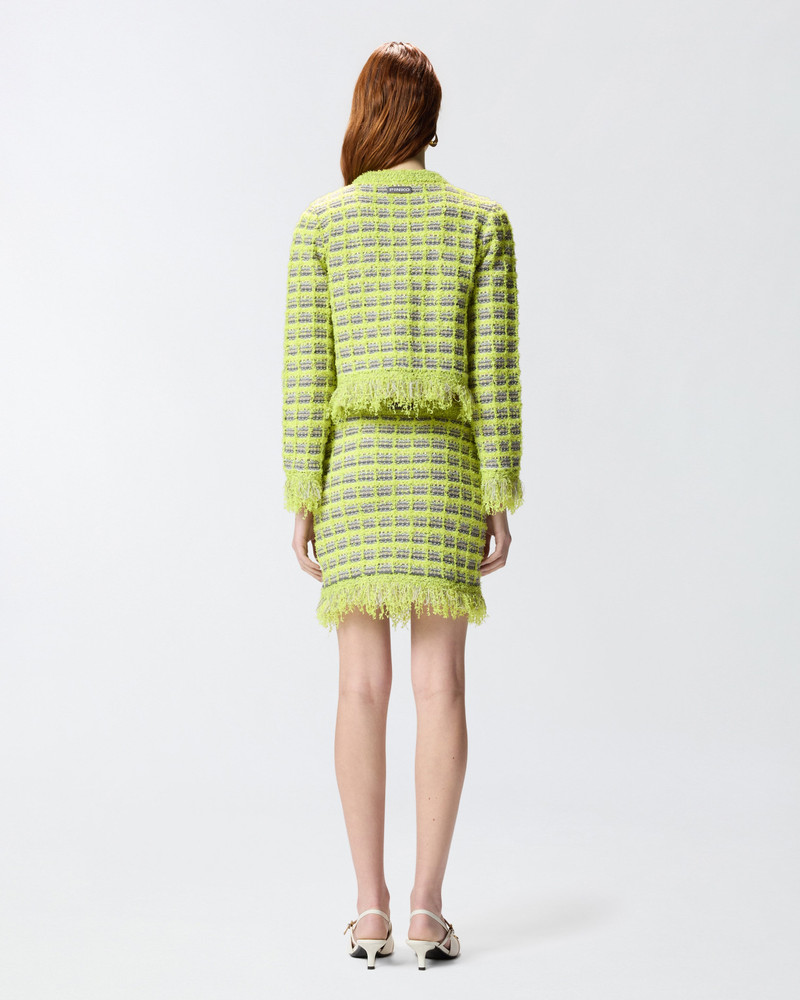 MINI SKIRT IN BASKETWEAVE AND FRAYED KNIT 5