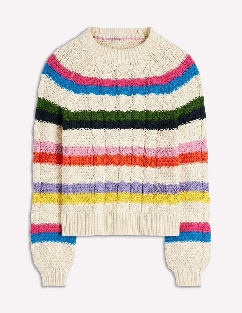 Cotton Cable Jumper-Warm Ivory, Rainbow 7