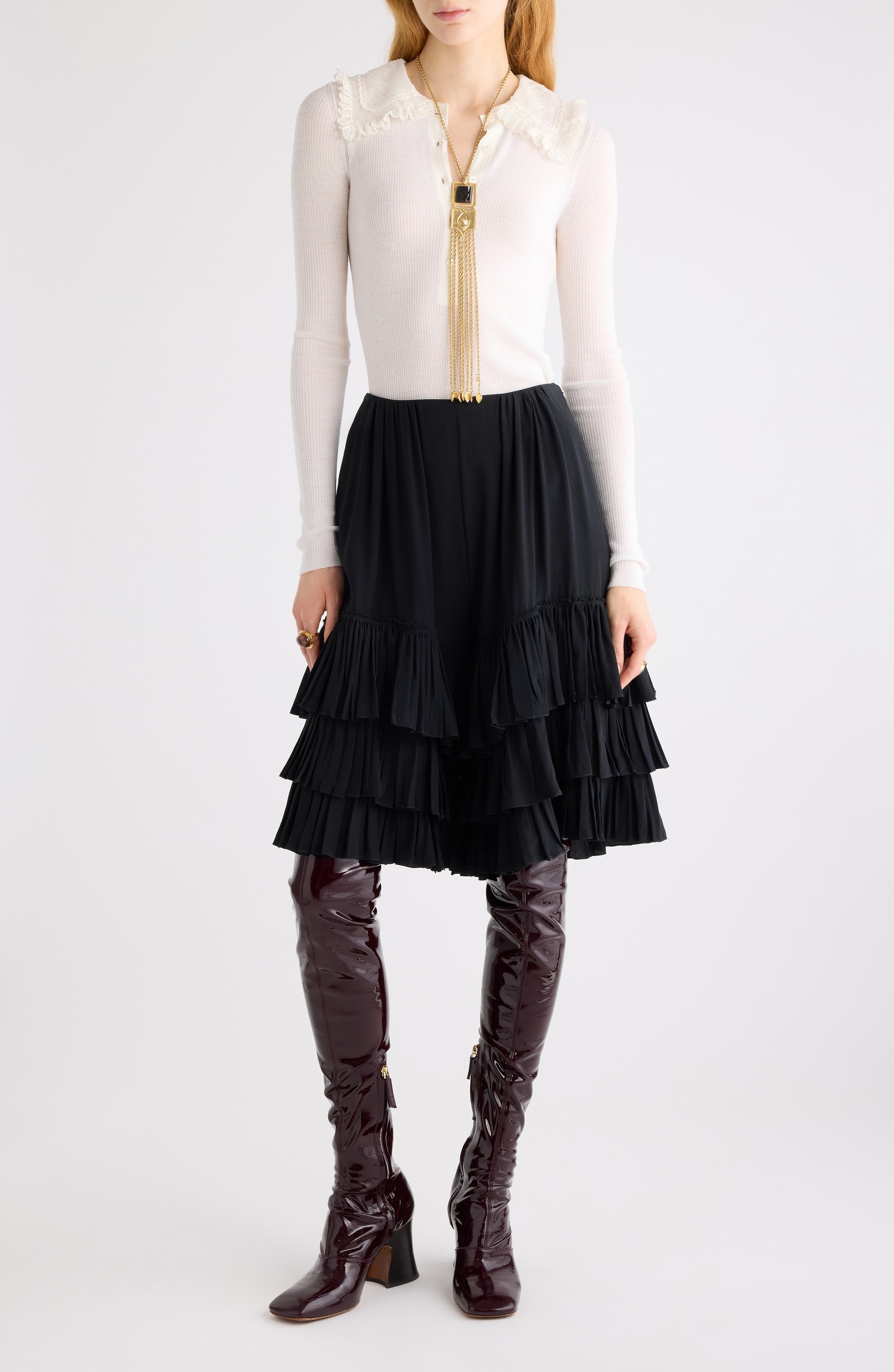 Chloé Superfine Wool Rib Polo in Iconic Milk at Nordstrom - 2
