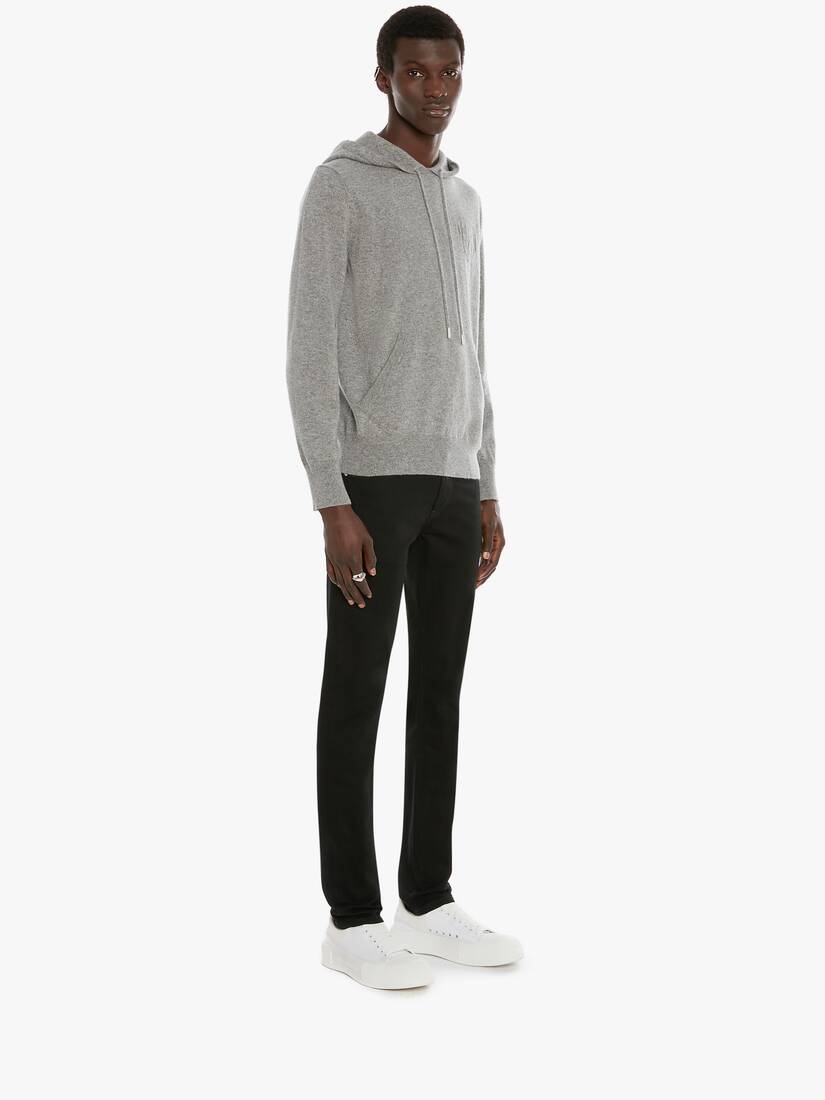 Men's Skull Cashmere Hooded Jumper in Grey Melange - 3