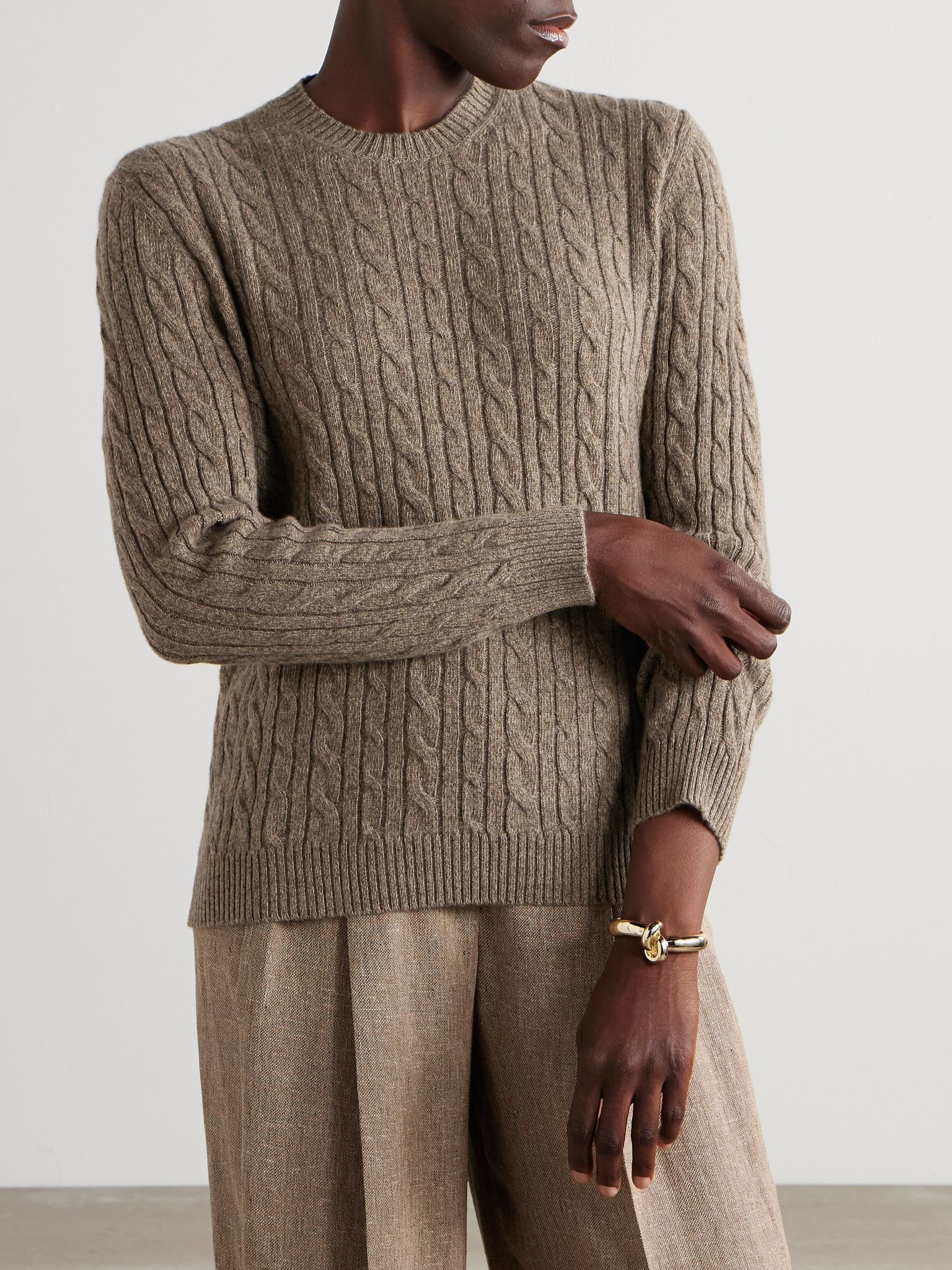 Cable-knit cashmere sweater Brown - 3