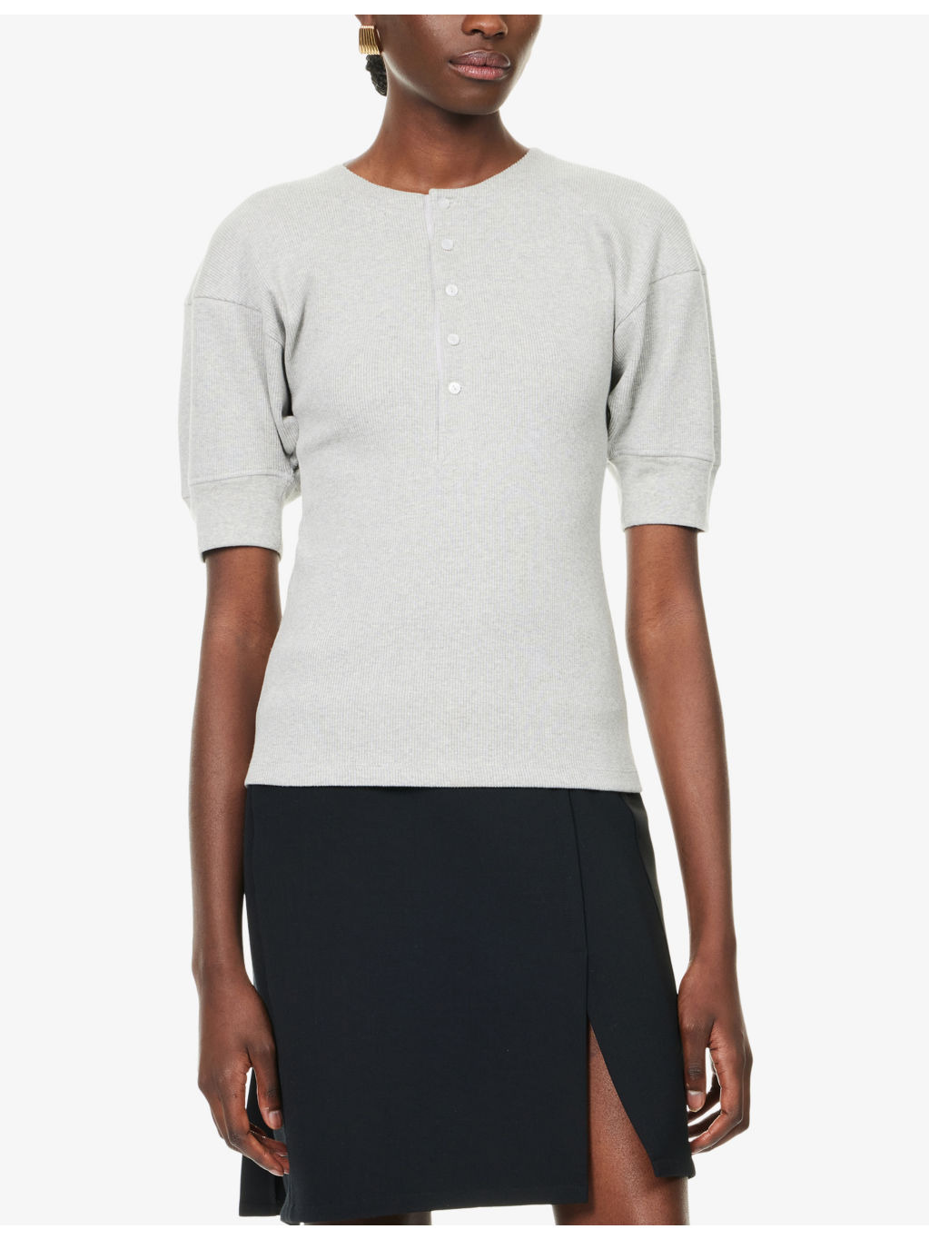 Ribbed Short-Sleeves Stretch-Cotton Top - 3