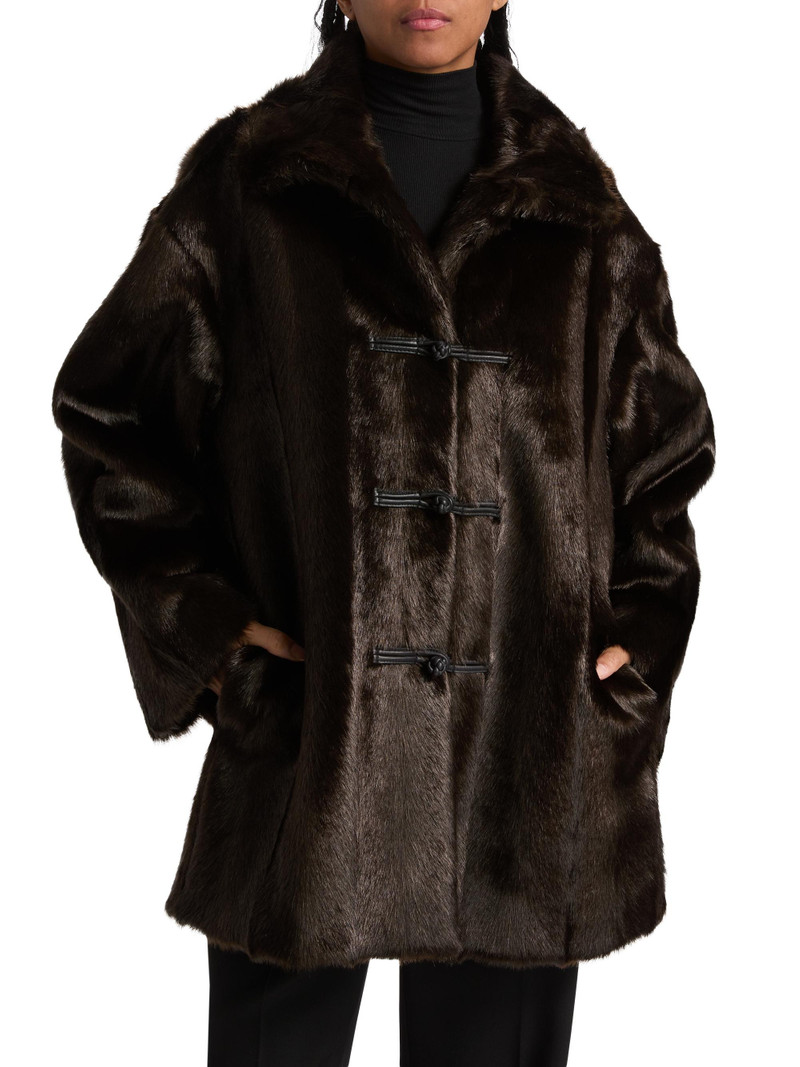 Women's Toggle Faux-Fur Short Coat - Dark Brown 3