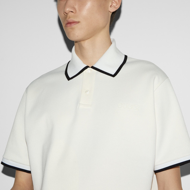 Cotton piquet polo top with embroidery 5