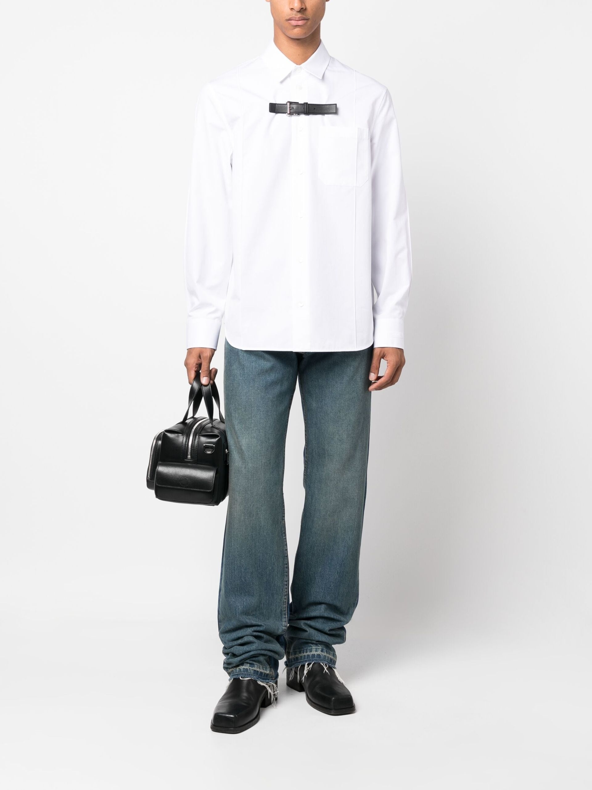 White Buckle Detail Cotton Shirt - 2