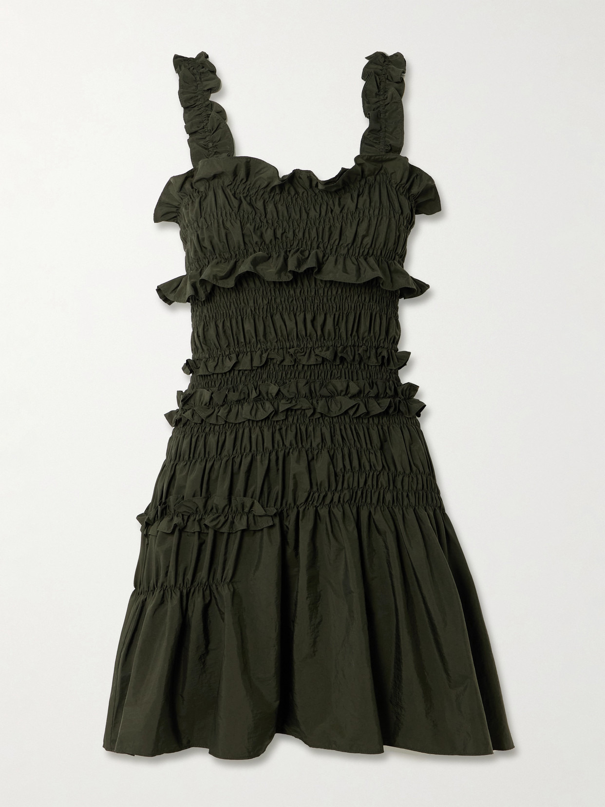 Oona Shirred Ruffled Taffeta Mini Dress - 1