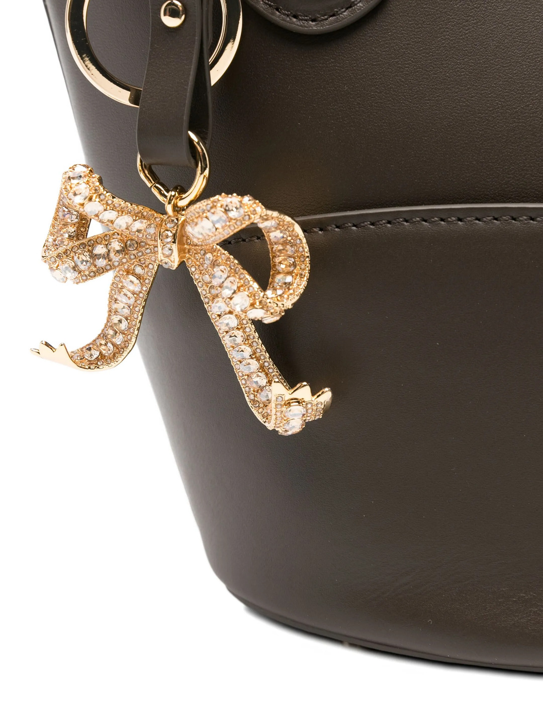 Dark Brown Leather Charm Tote Bag - 4