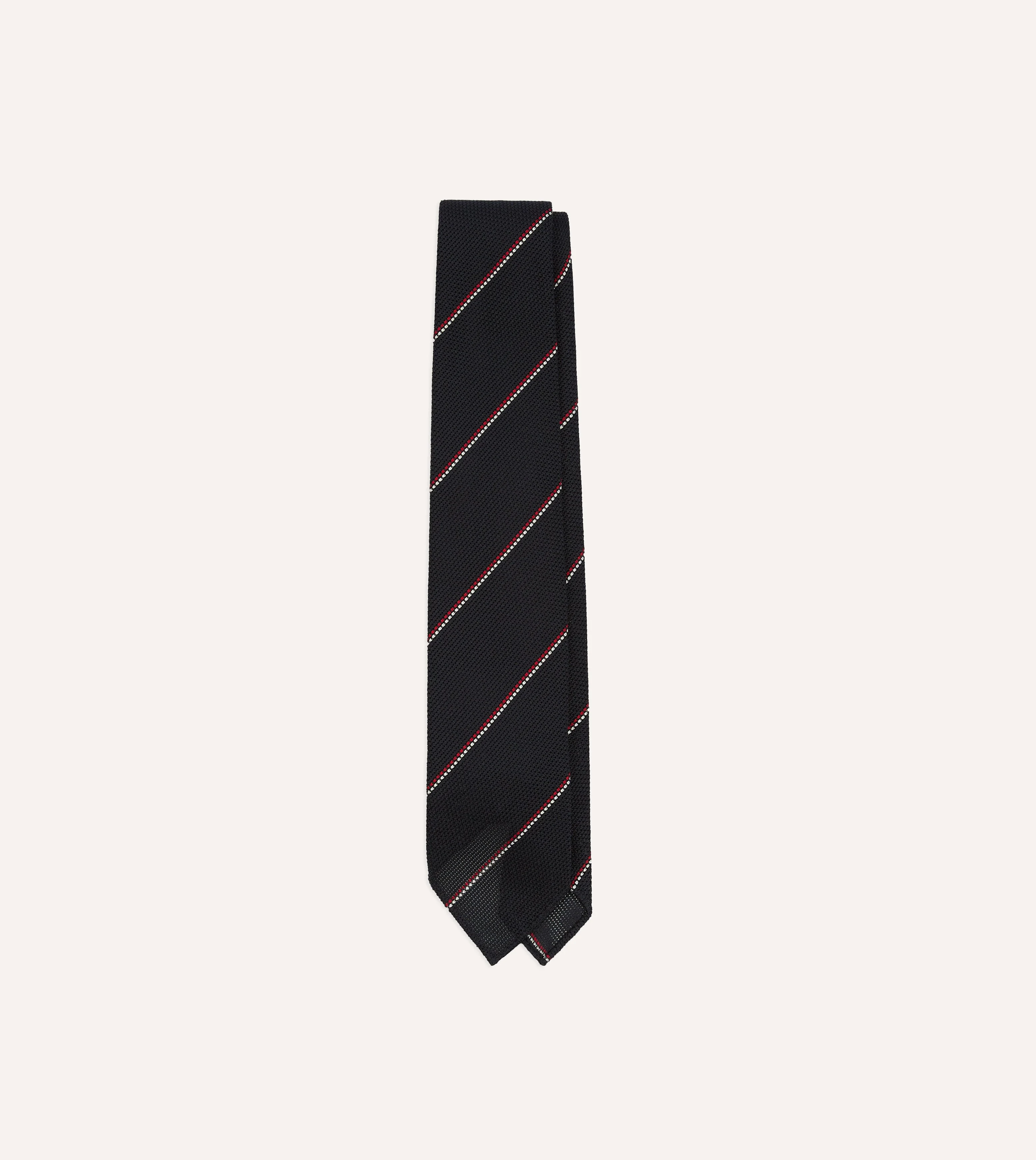 Navy and Red Double Stripe Hand Rolled Silk Grenadine Tie - 1