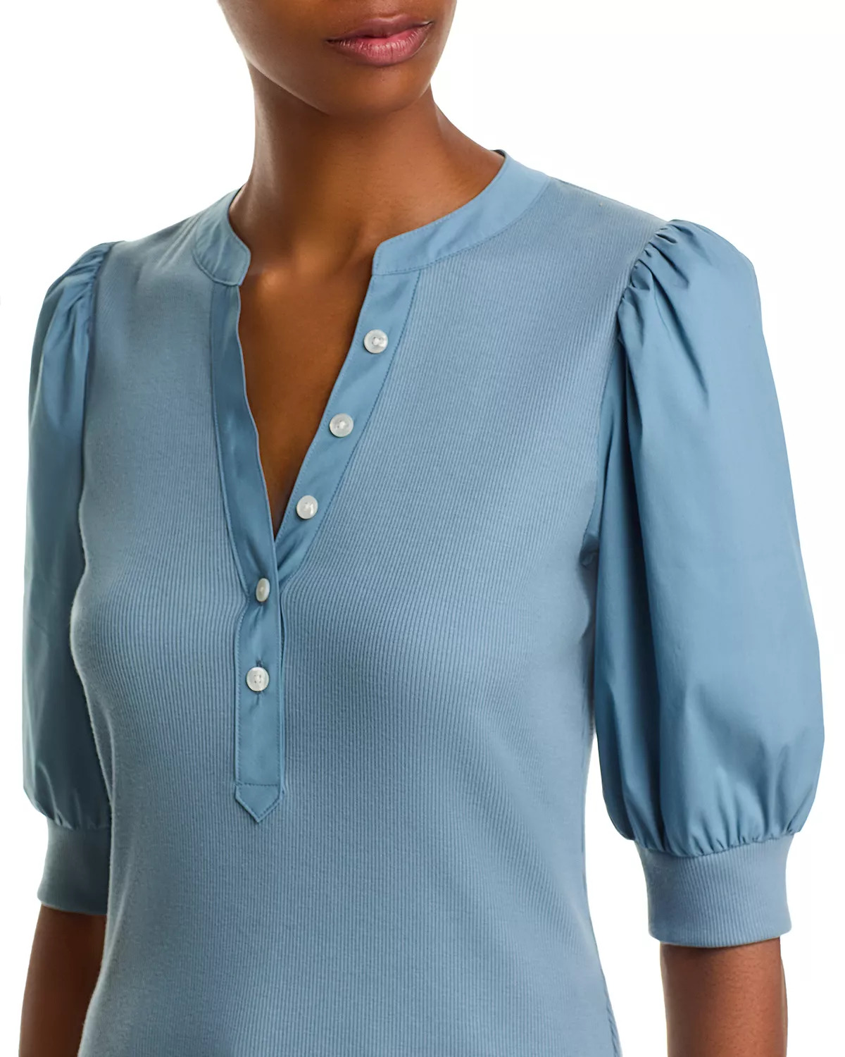 Coralee Mixed Media Puff Sleeve Top - 4