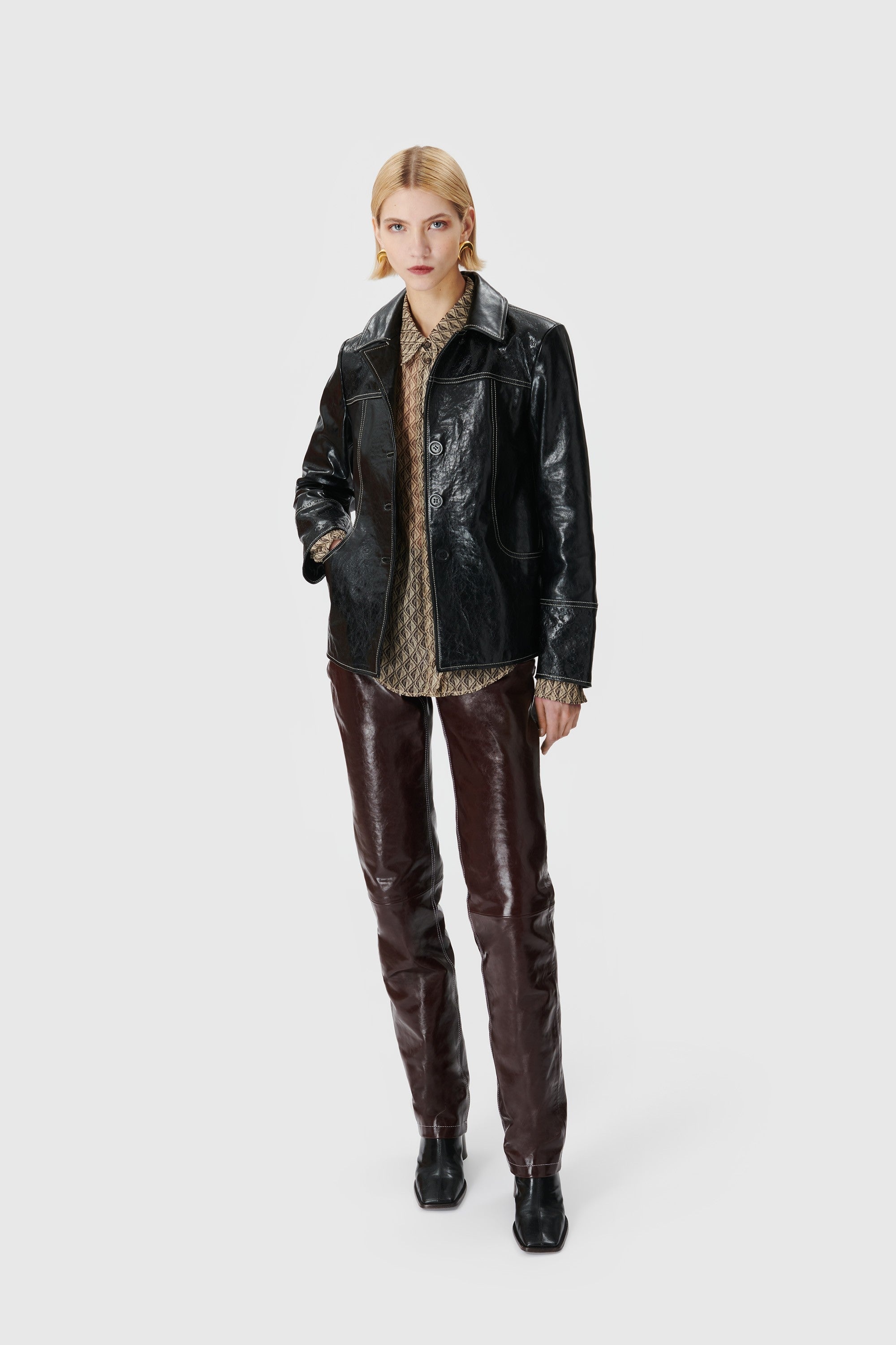 Embossed Leather Boxy Jacket - 2