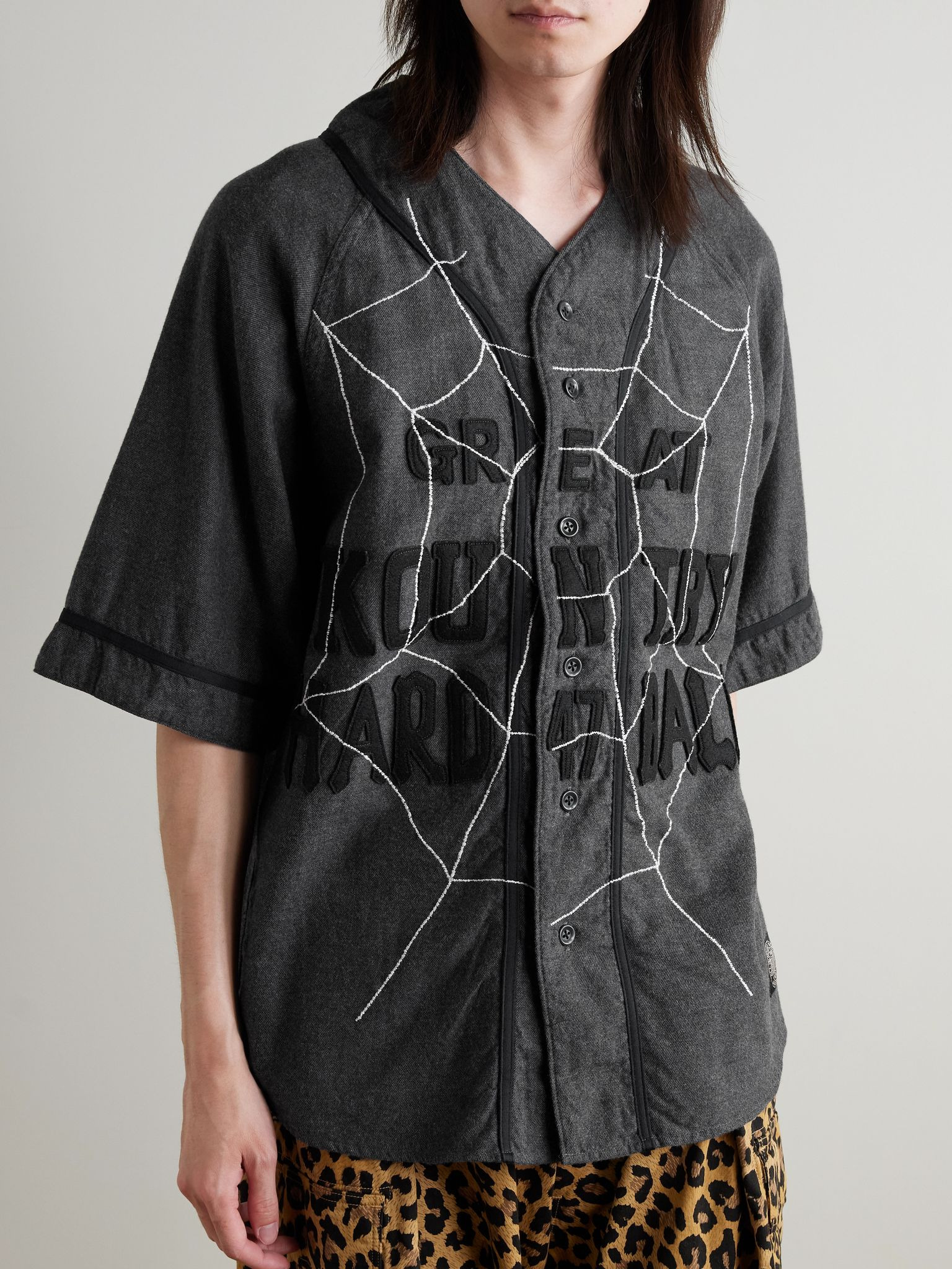Embroidered Felt-Trimmed Cotton and Wool-Blend Shirt Gray - 3