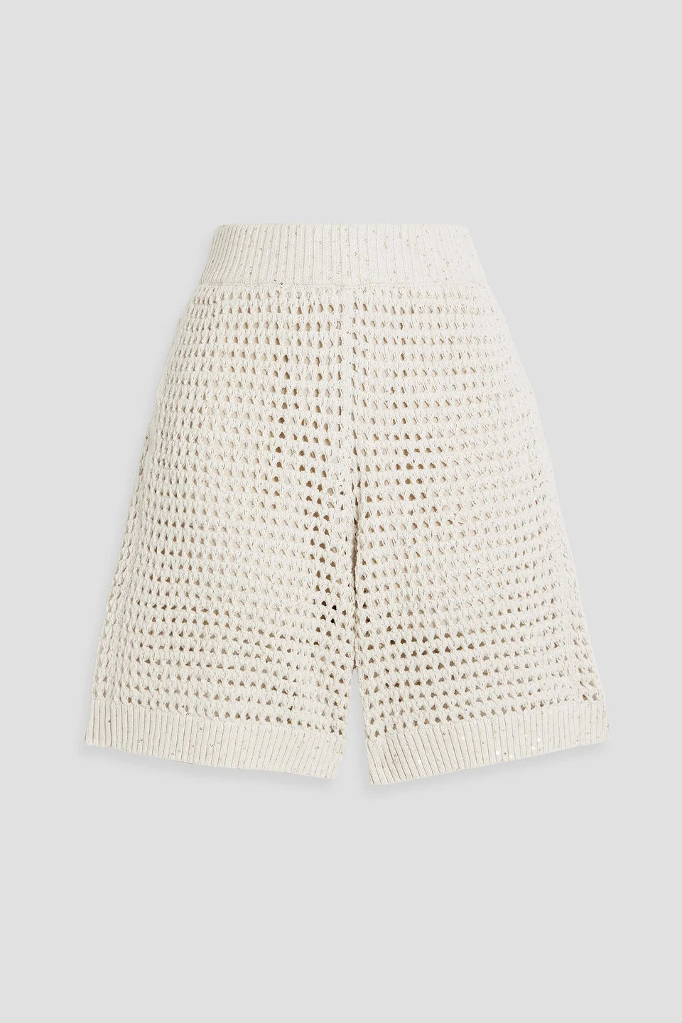Sequin-embellished open-knit cotton-blend shorts - 1