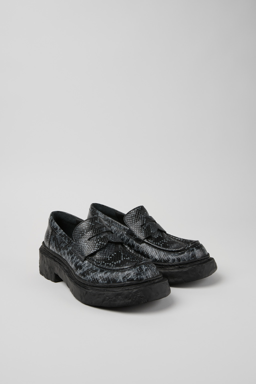 Gray-Black Leather Loafers - 2
