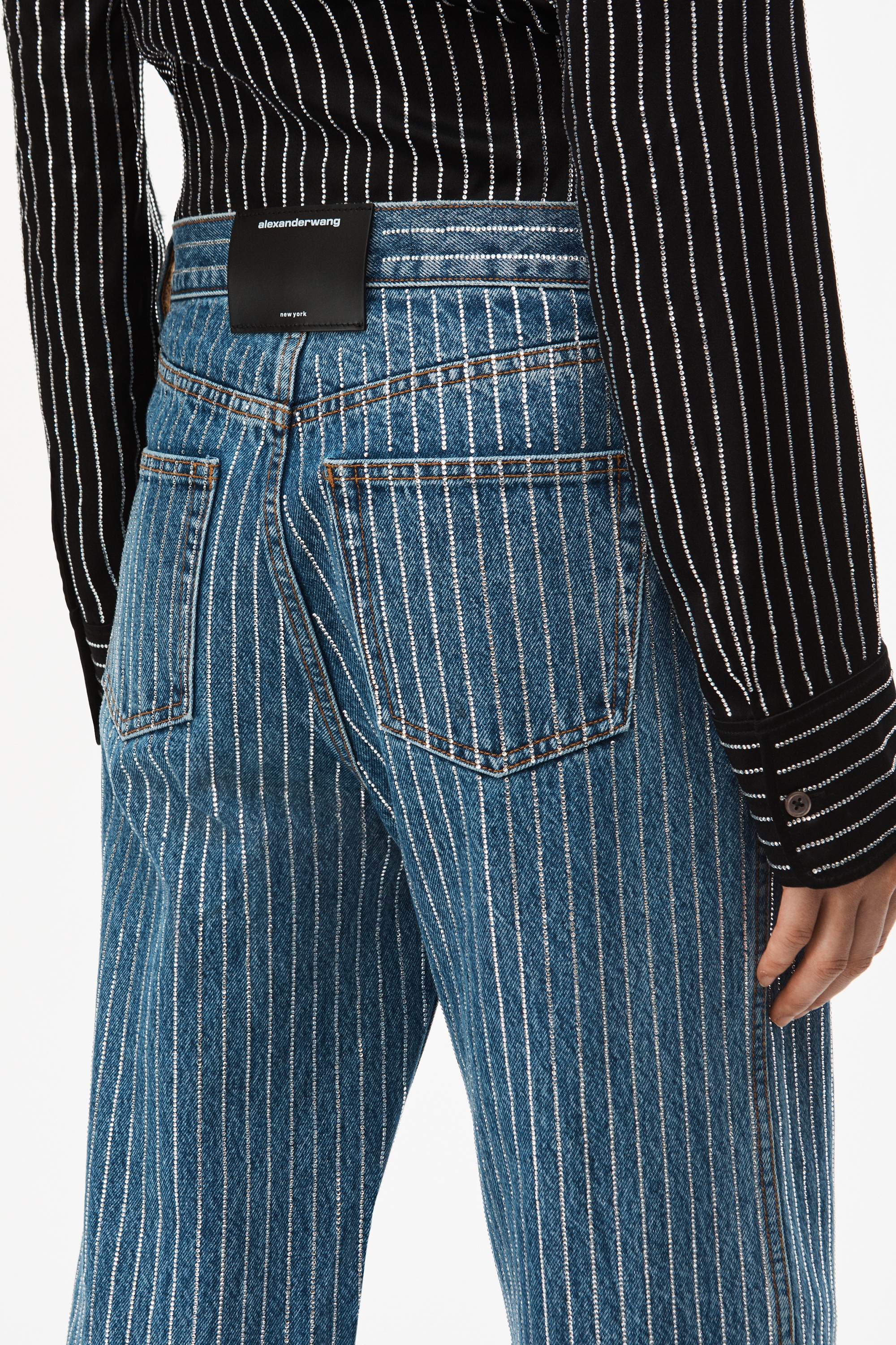 CRYSTAL STRIPE SKATER PANT IN DENIM - 6