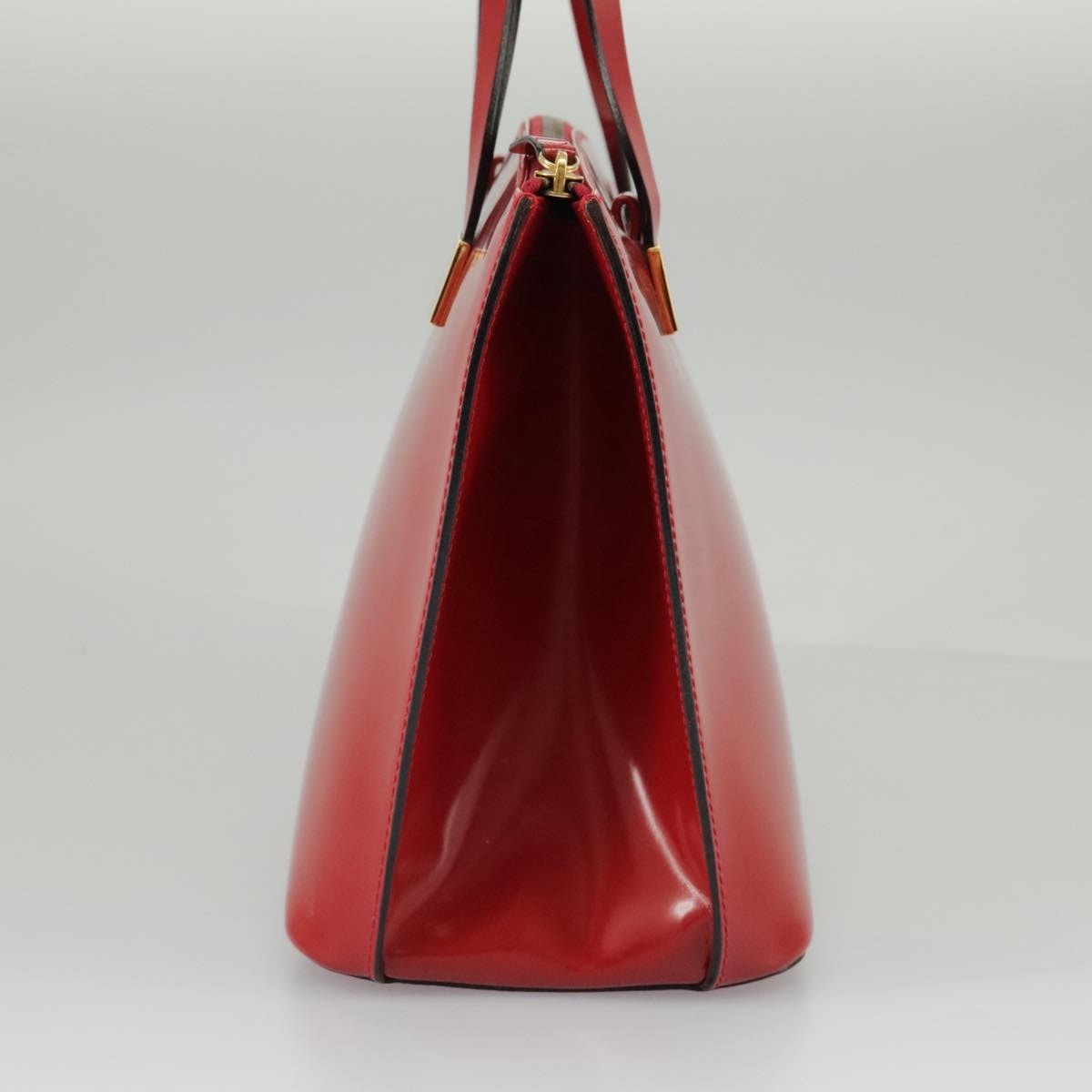 CELINE Hand Bag Patent Leather Red Gold - 4