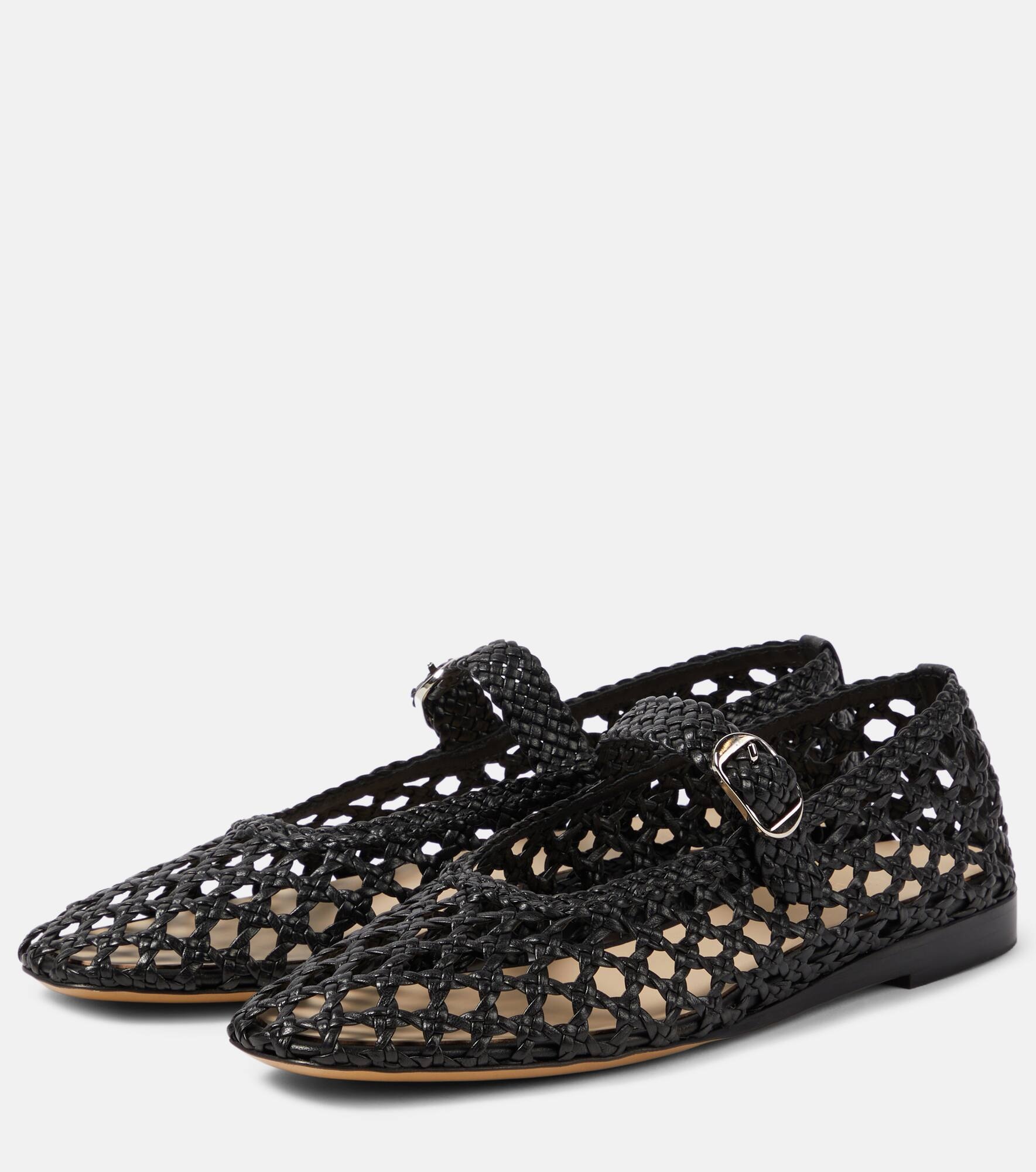 Woven leather Mary Jane flats - 5