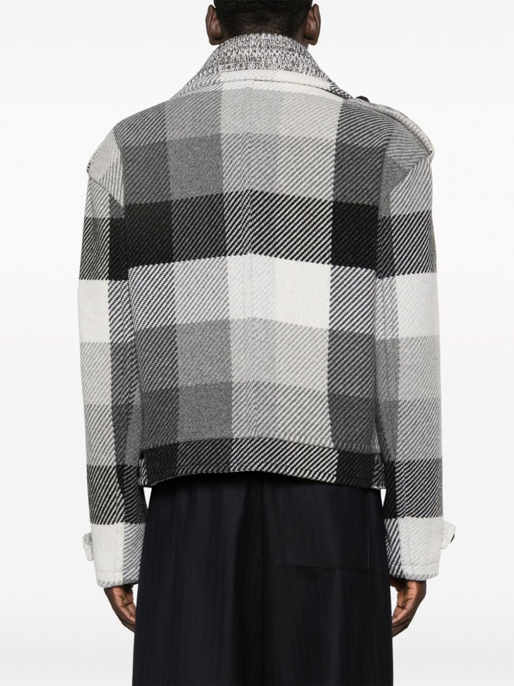 plaid-check button-up wool blend jacket - 4