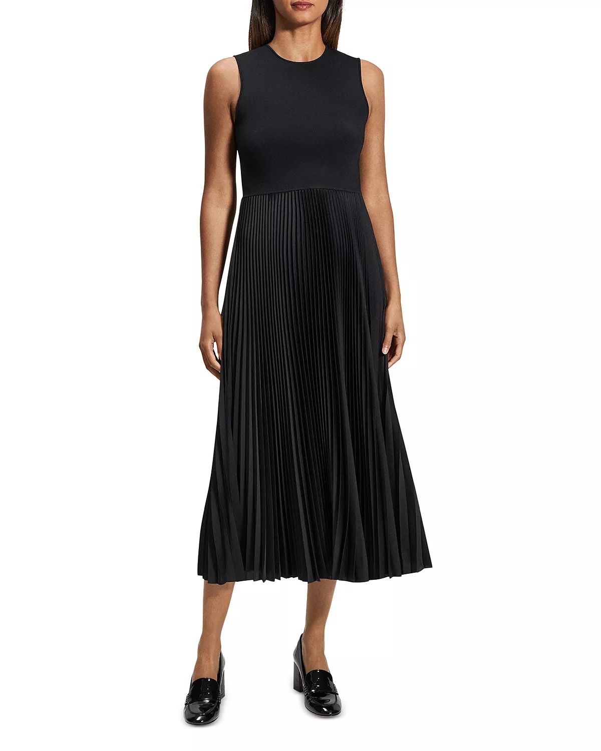 Satin Pleated Skirt Midi Dress - 1