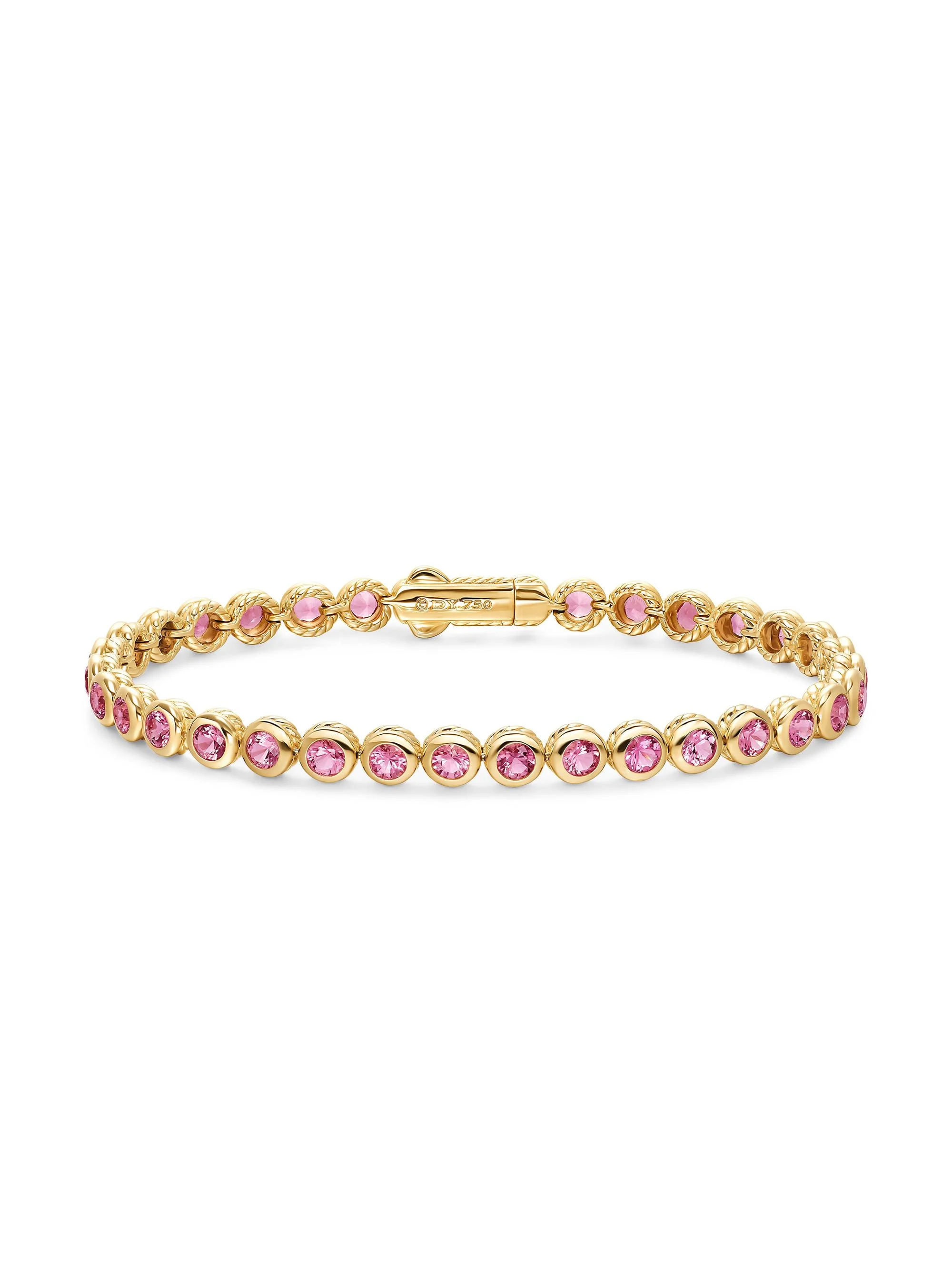Women's Bezel Set Tennis Bracelet in 18K Yellow Gold - Pink Tourmaline - 1
