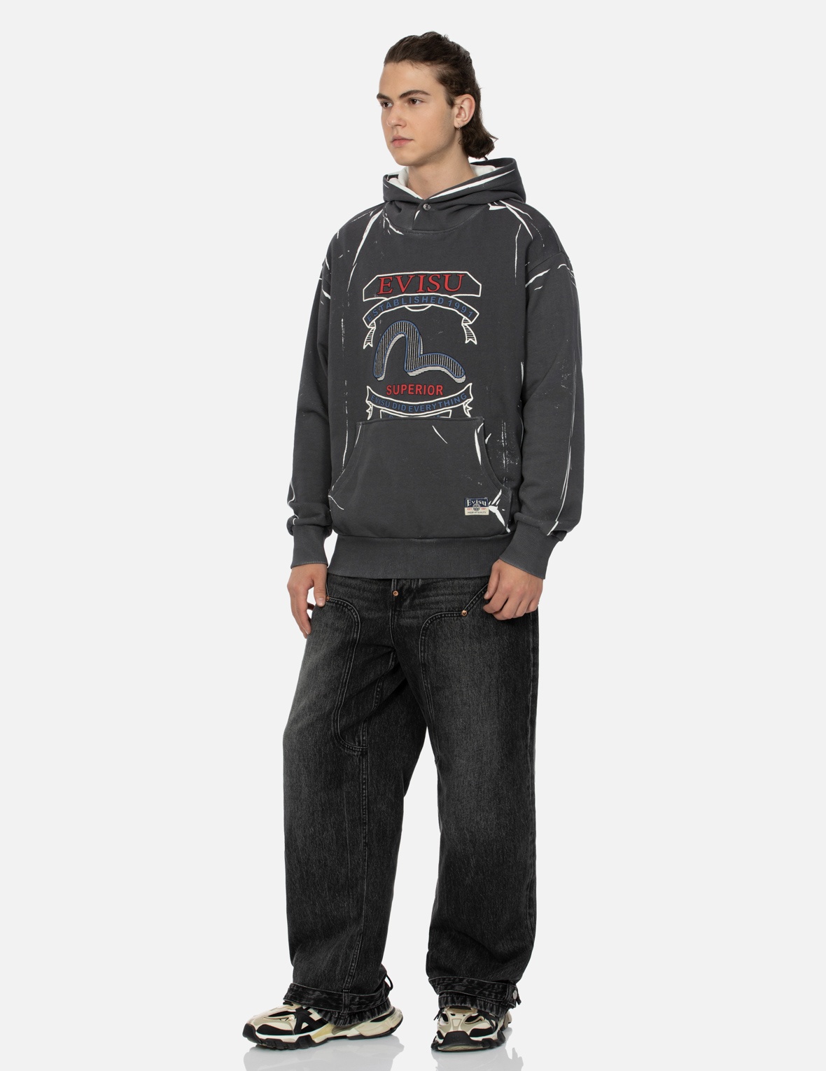 DISTRESSED EDGES INSERTED DAICOCK BAGGY JEANS - 4
