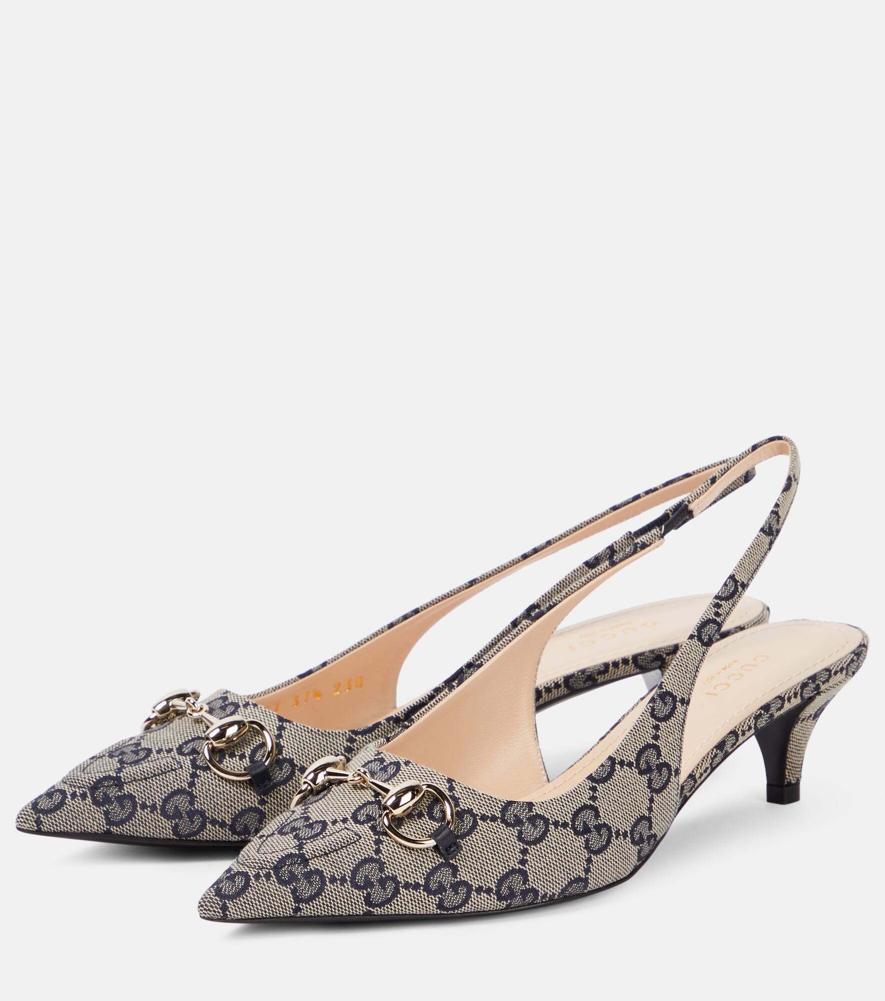 Horsebit GG canvas slingback pumps - 5