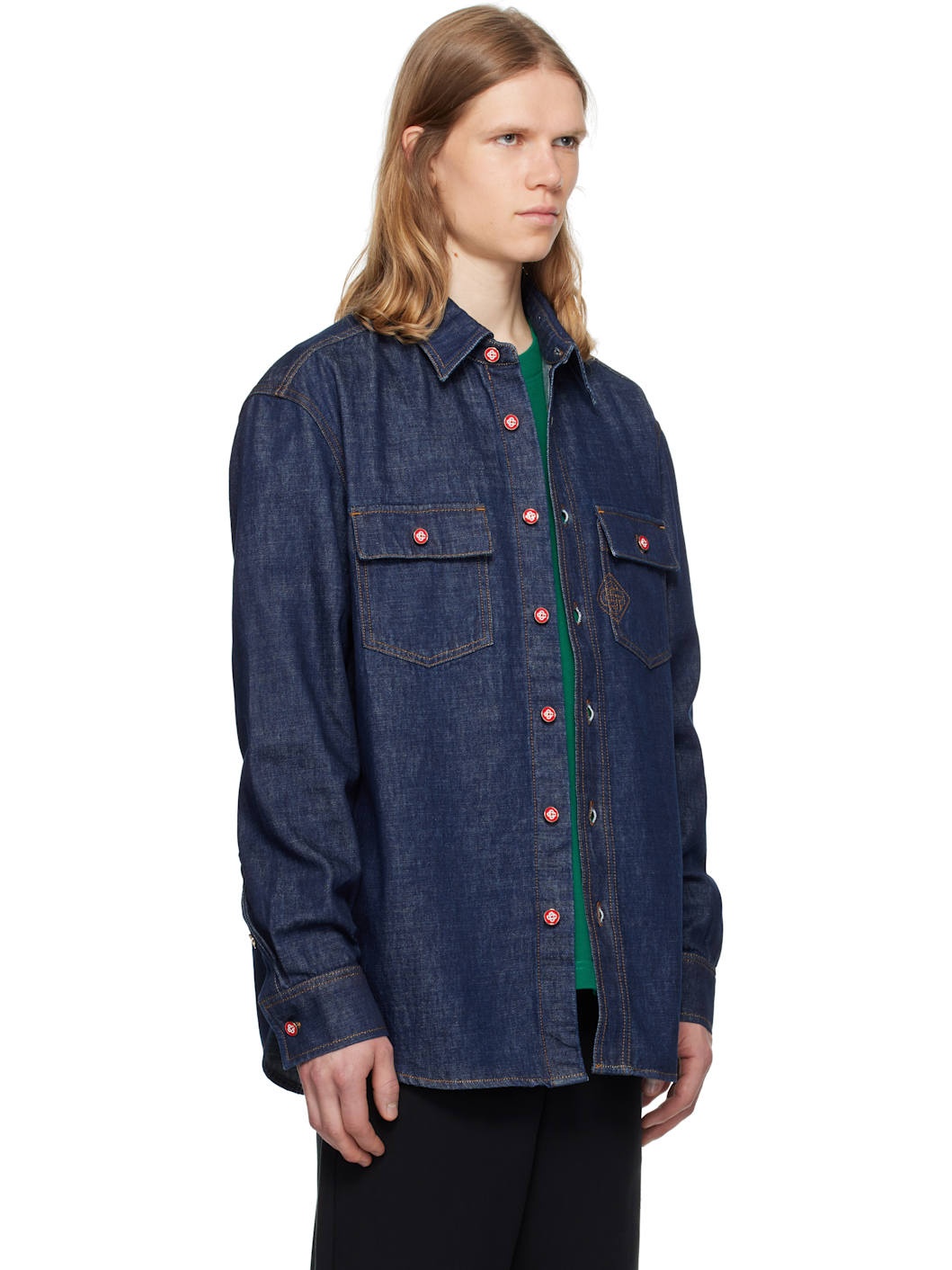 Navy Logo Embroidery Denim Shirt - 2