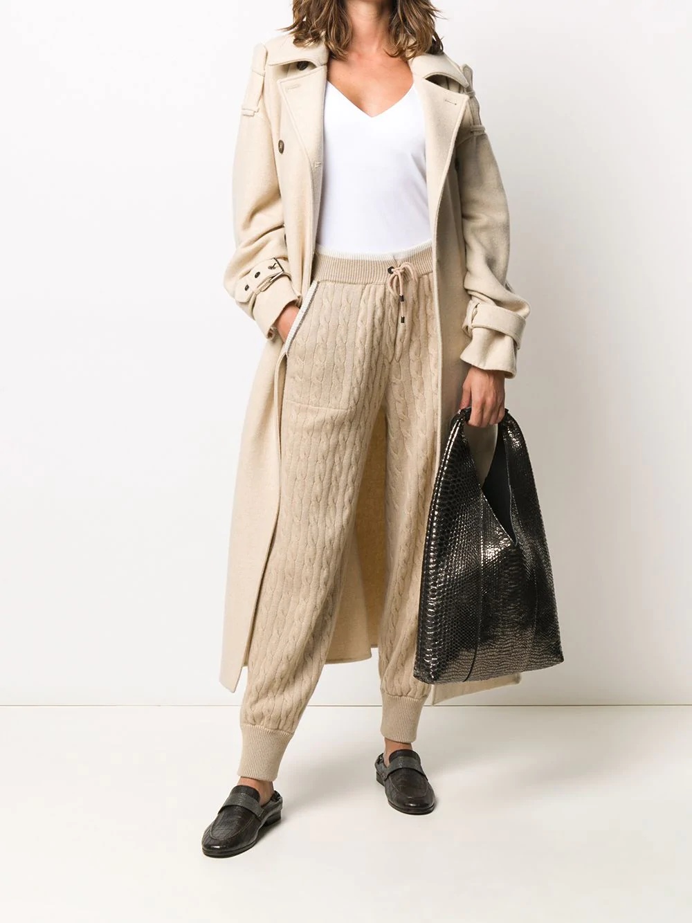 drawstring cable knit trousers - 2