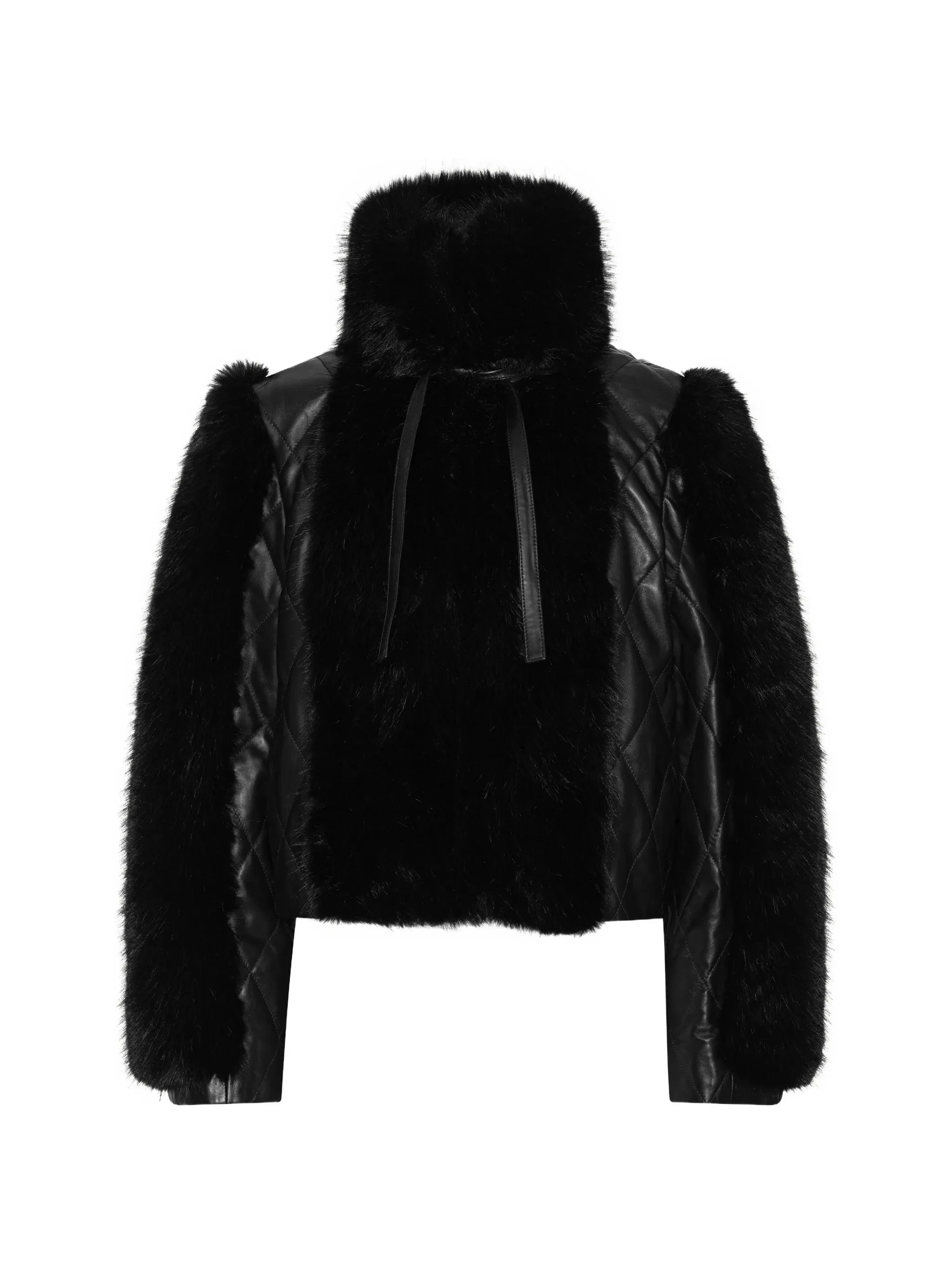 Rotate Faux-fur Leather Jacket Black - 1