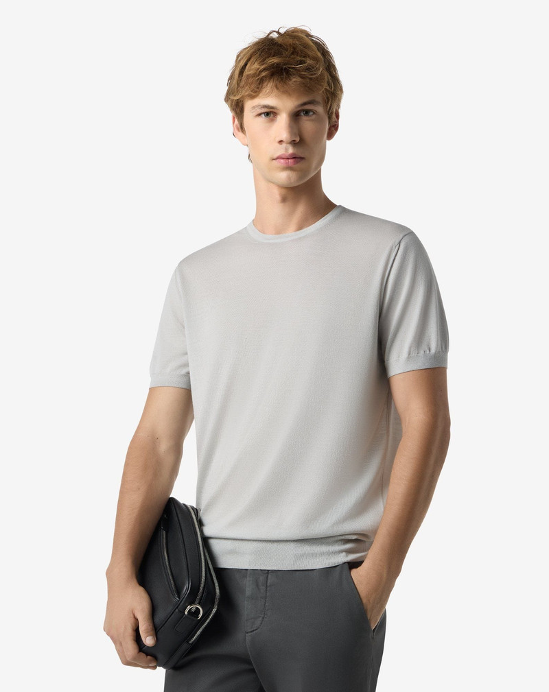 CORNELIANI Pearl grey ultra fine 120’s wool crew neck jumper outlook