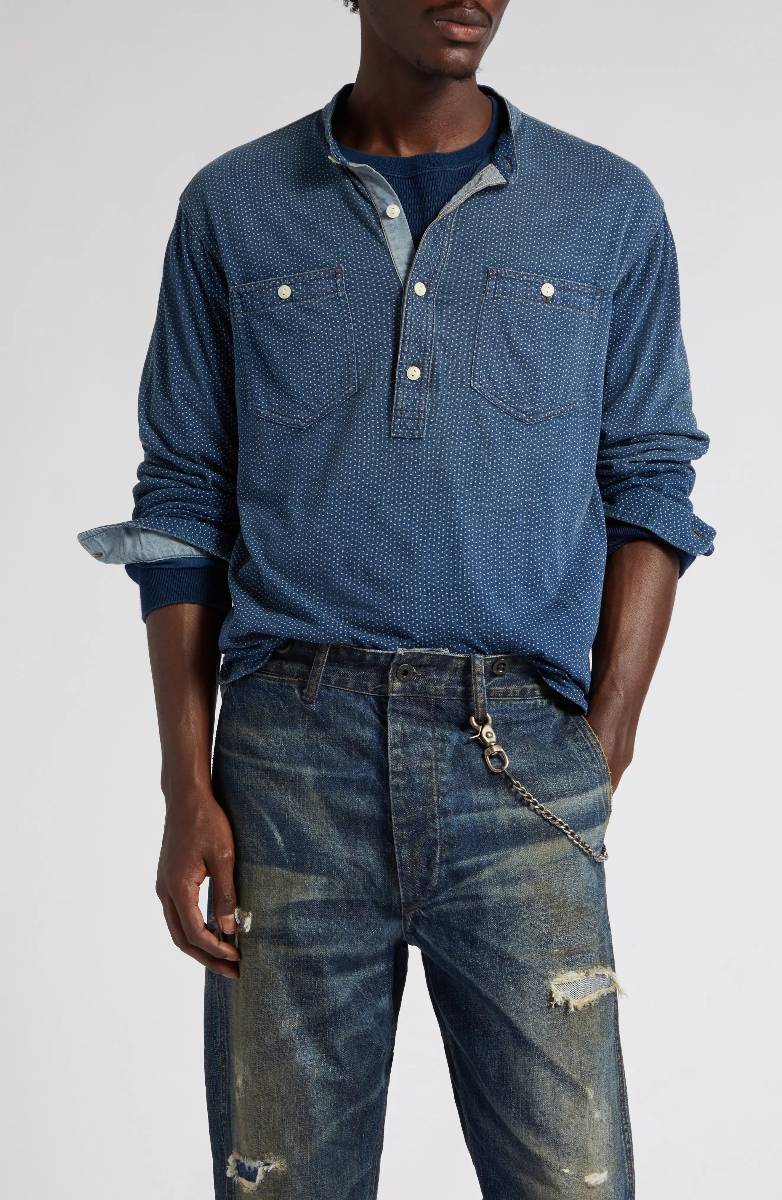 RRL by Ralph Lauren Polka Dot Popover Workshirt in Indigo/White | nordstrom  | REVERSIBLE