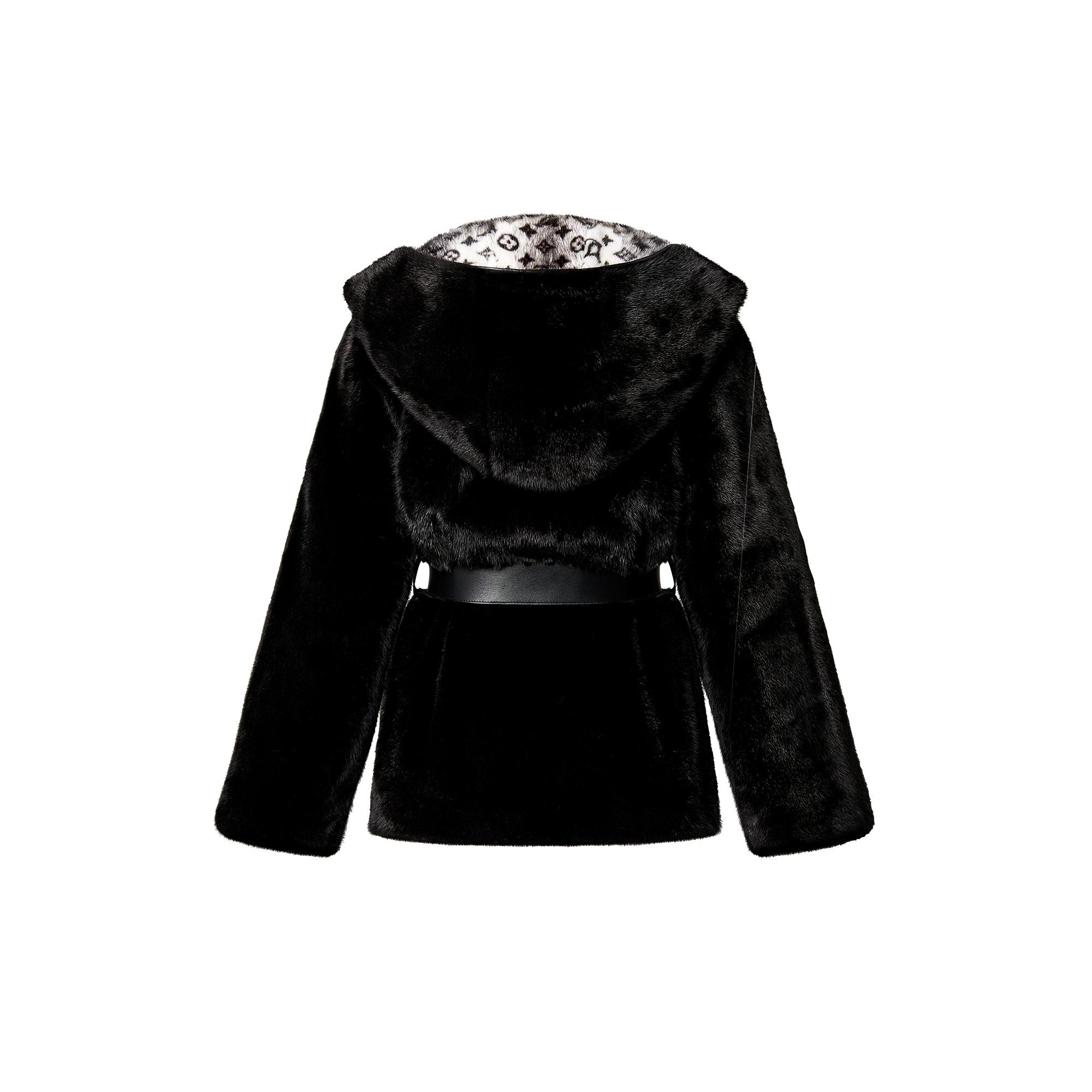 Monogram Mink Hooded Wrap Coat - 3