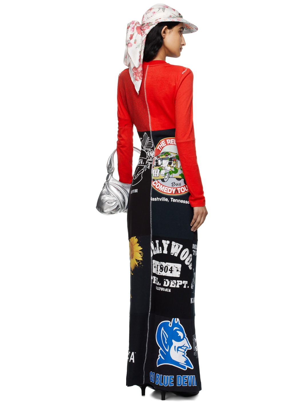 Red Regenerated Graphic Patchwork Maxi Dress - 3