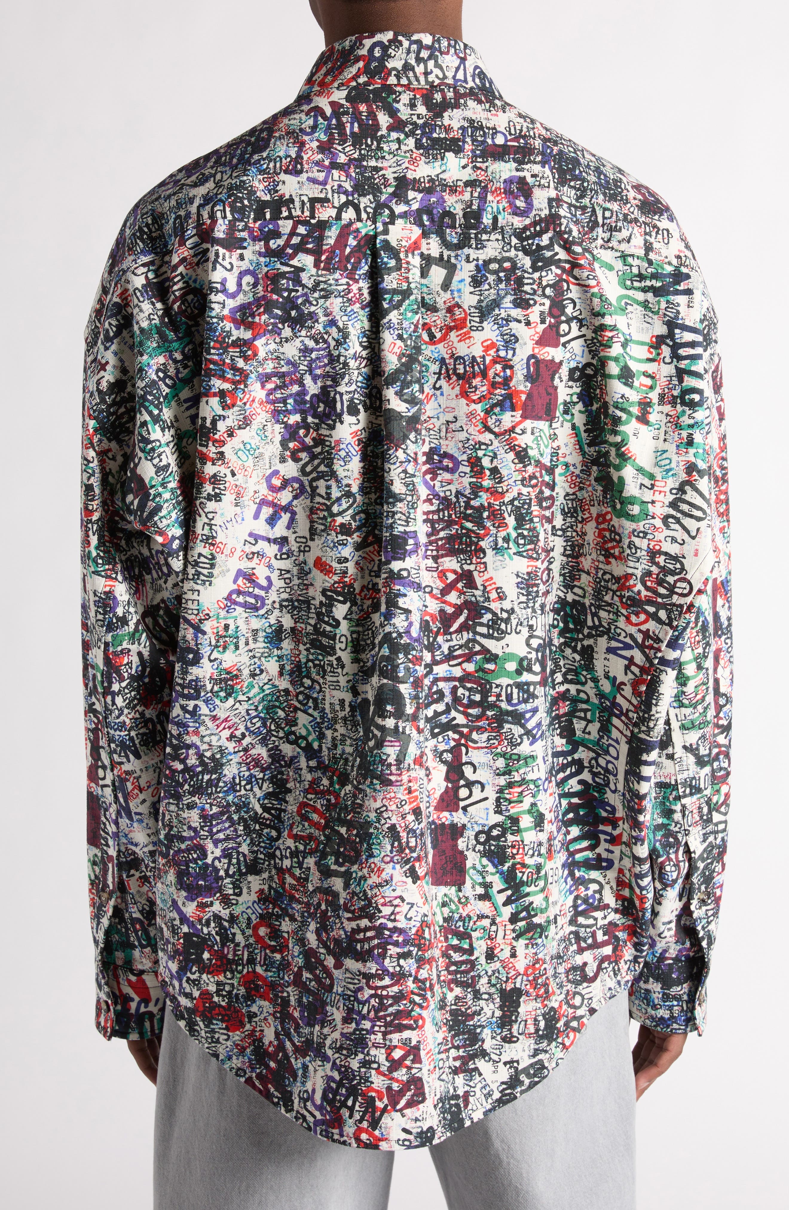 Bottega Veneta Memory Print Relaxed Fit Cotton & Wool Button-Up Shirt in 9173 Chalk/multicolour at N - 3