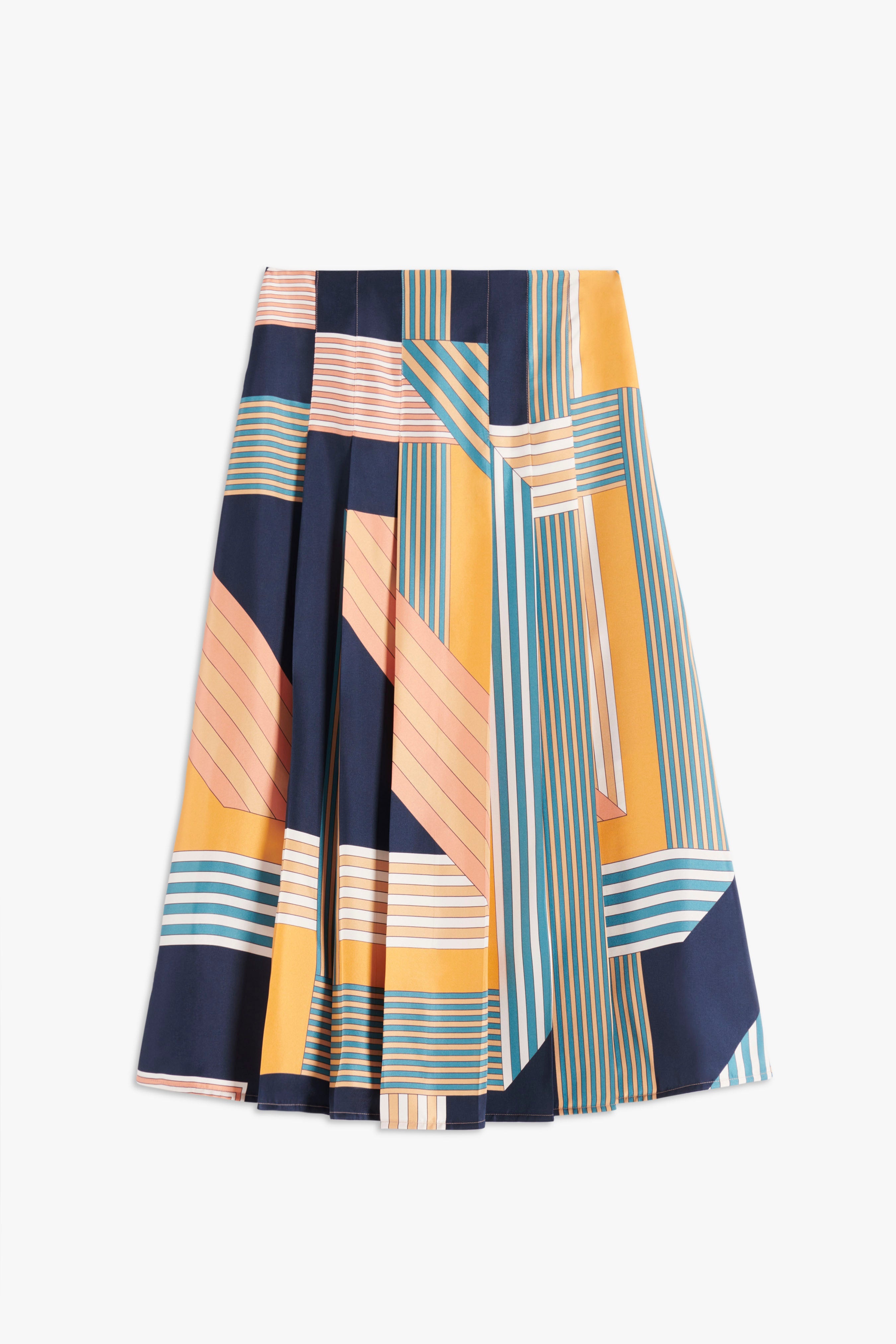 Patch Pocket Pleated Skirt in Navy-Multi - 1