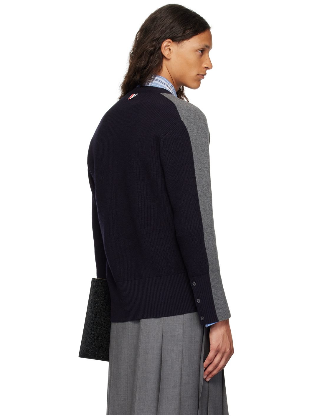 Gray & Navy 4-Bar Cardigan - 3