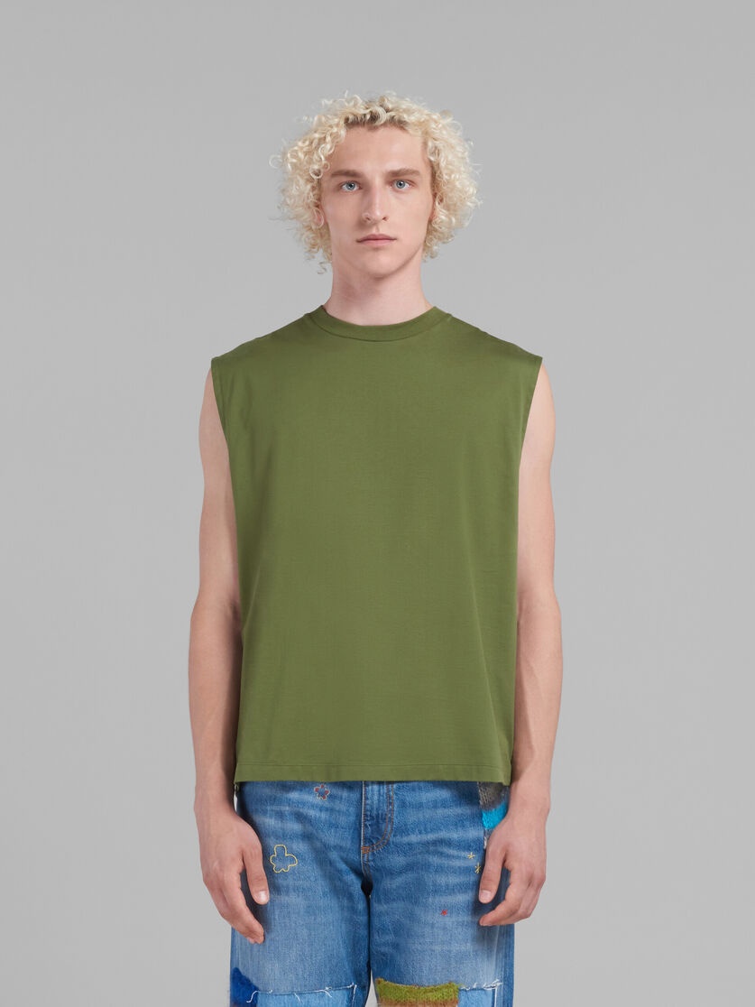 GREEN BIO COTTON TANK TOP WITH MARNI DRIPPING PRINT - 2