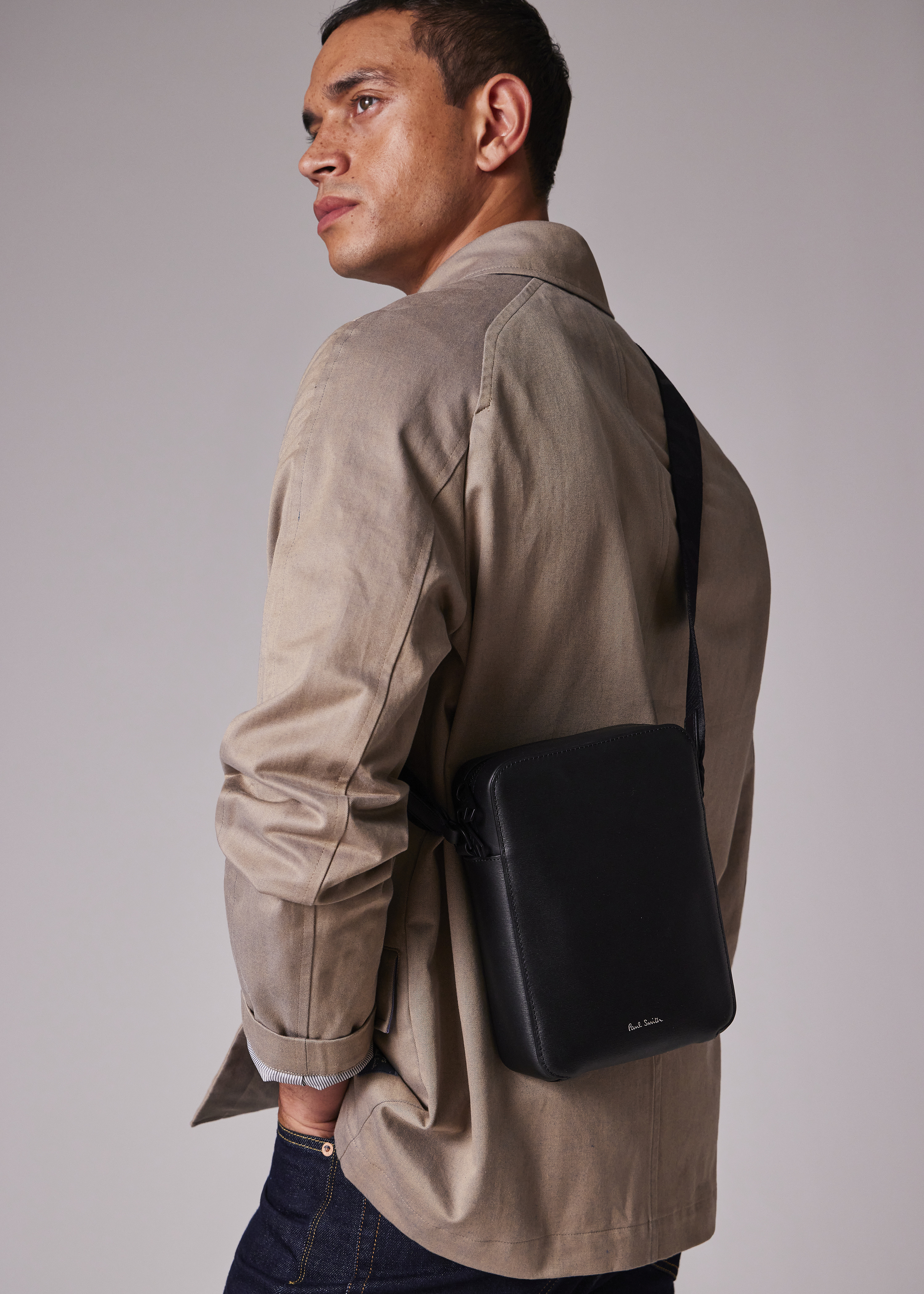 Black Straw-Grain Embossed Leather Large Flight Bag - 7