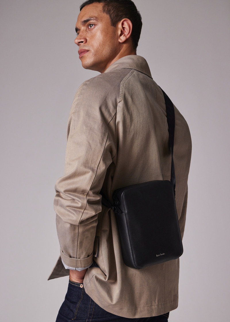 Black Straw-Grain Embossed Leather Large Flight Bag 7