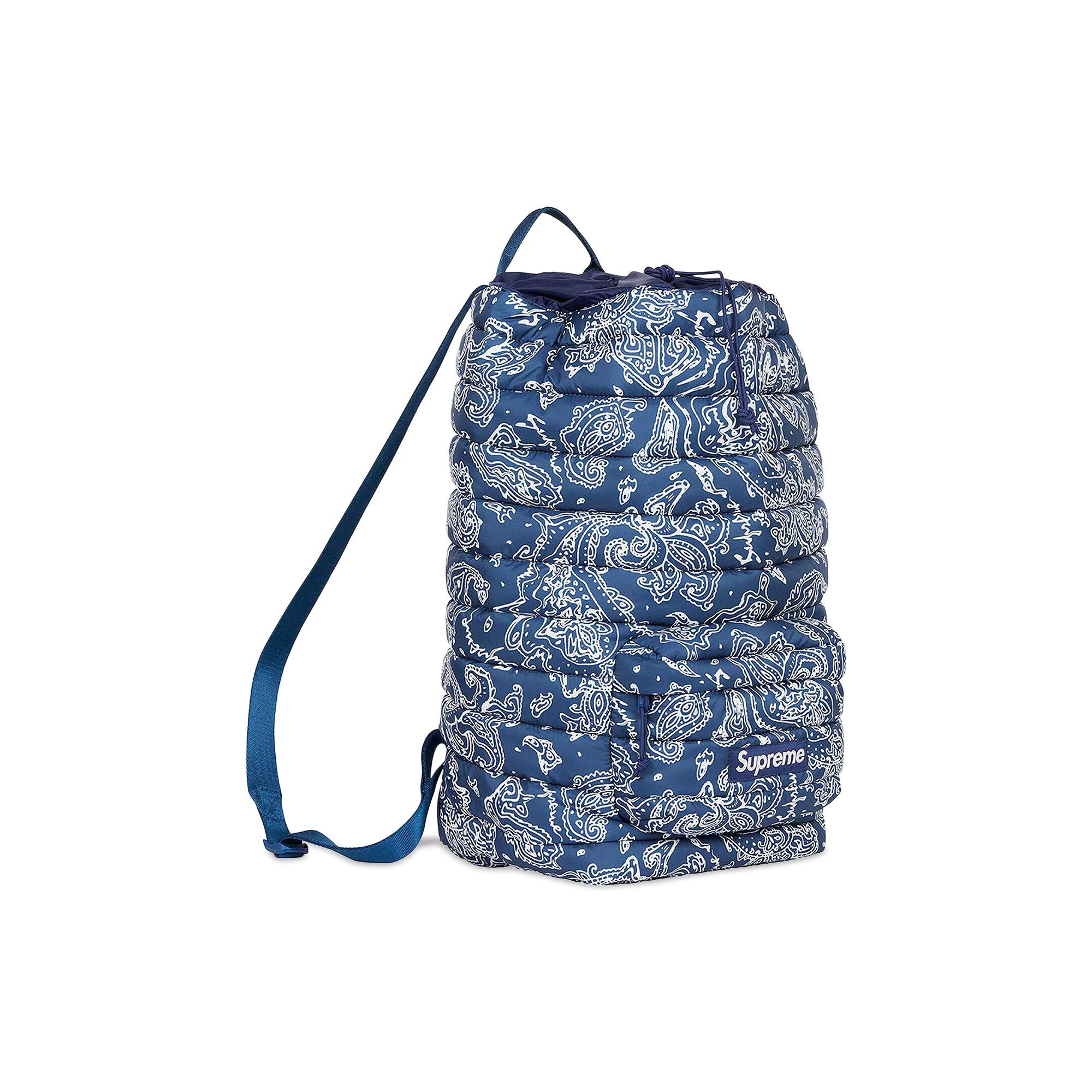 New supreme puffer backpack blue top paisley