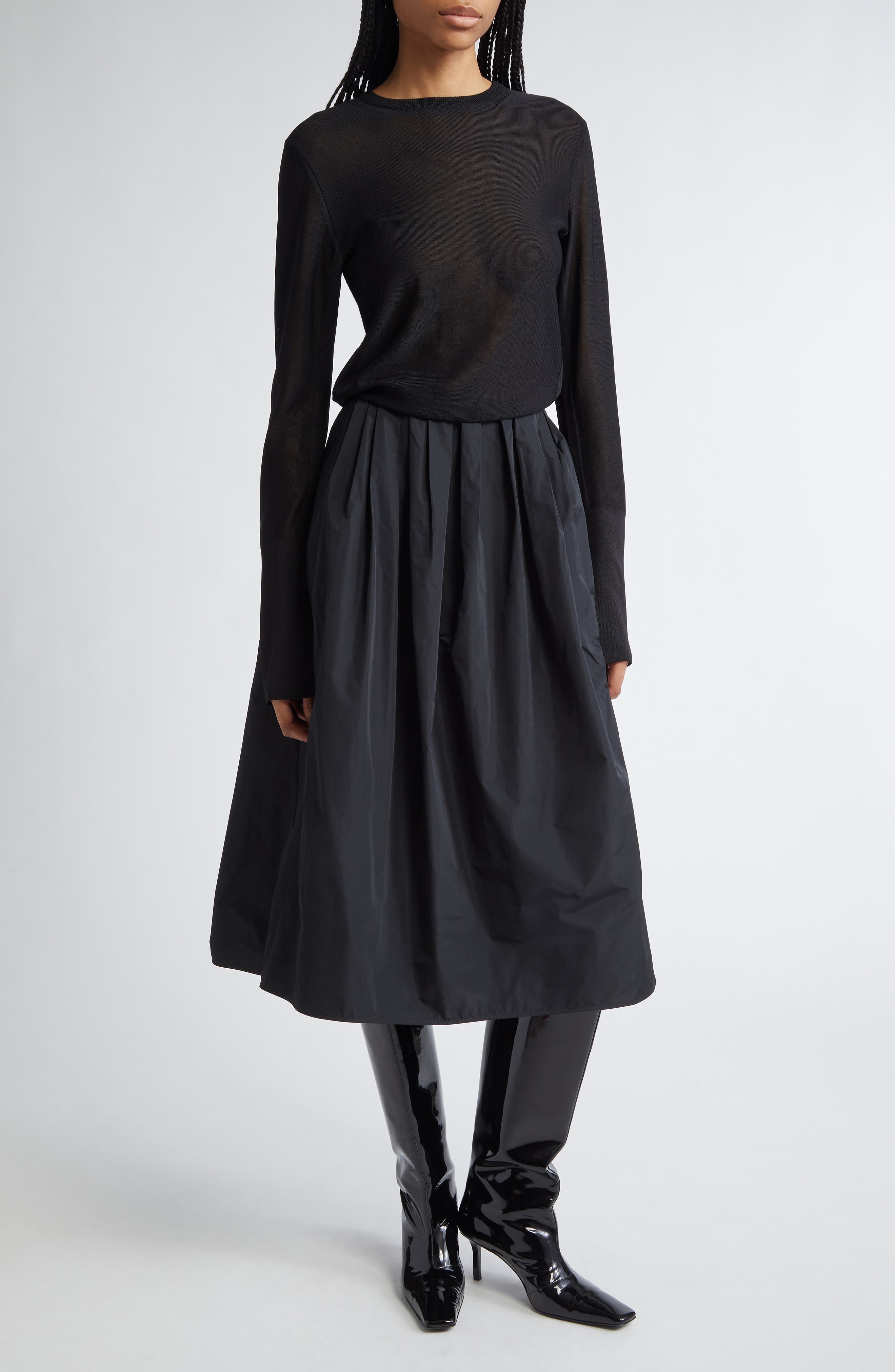 Jil Sander Pleated Taffeta Midi Skirt in Black at Nordstrom - 2