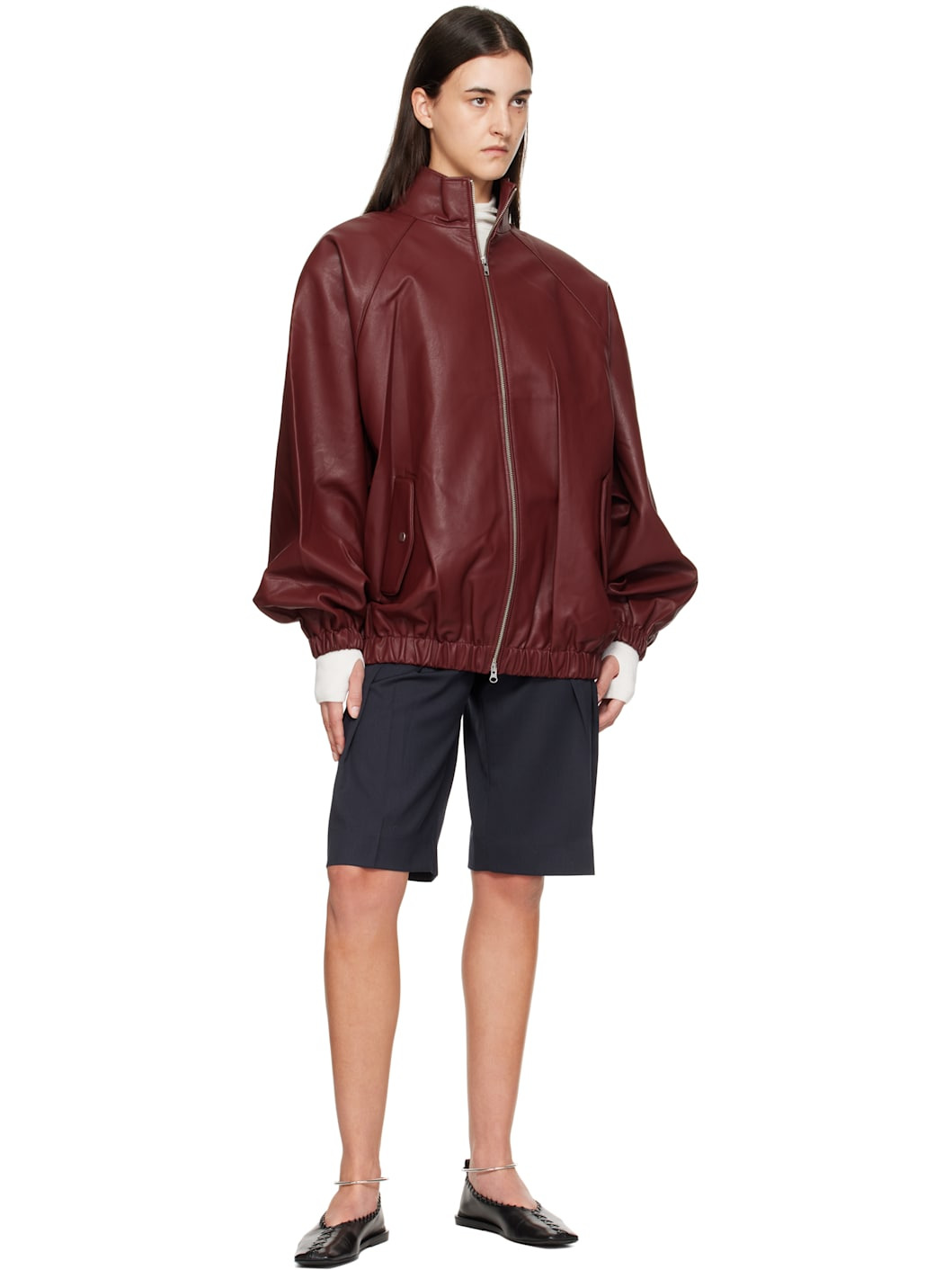 Burgundy Senta Faux-Leather Bomber Jacket - 4