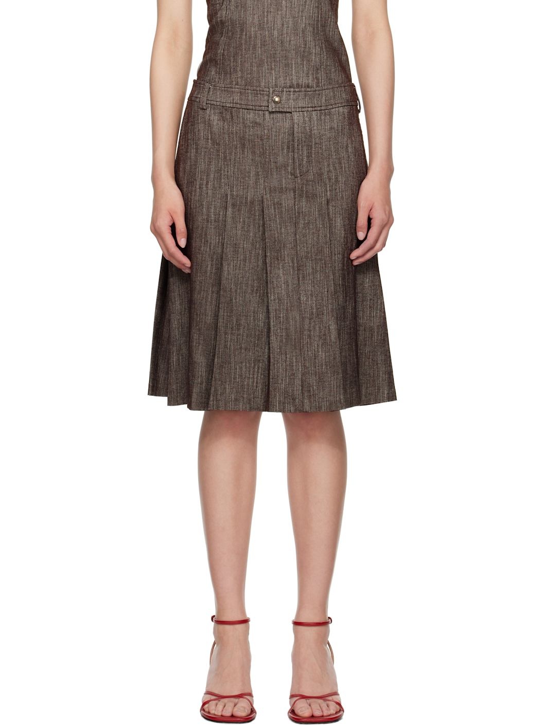 Brown Lai Midi Skirt - 1