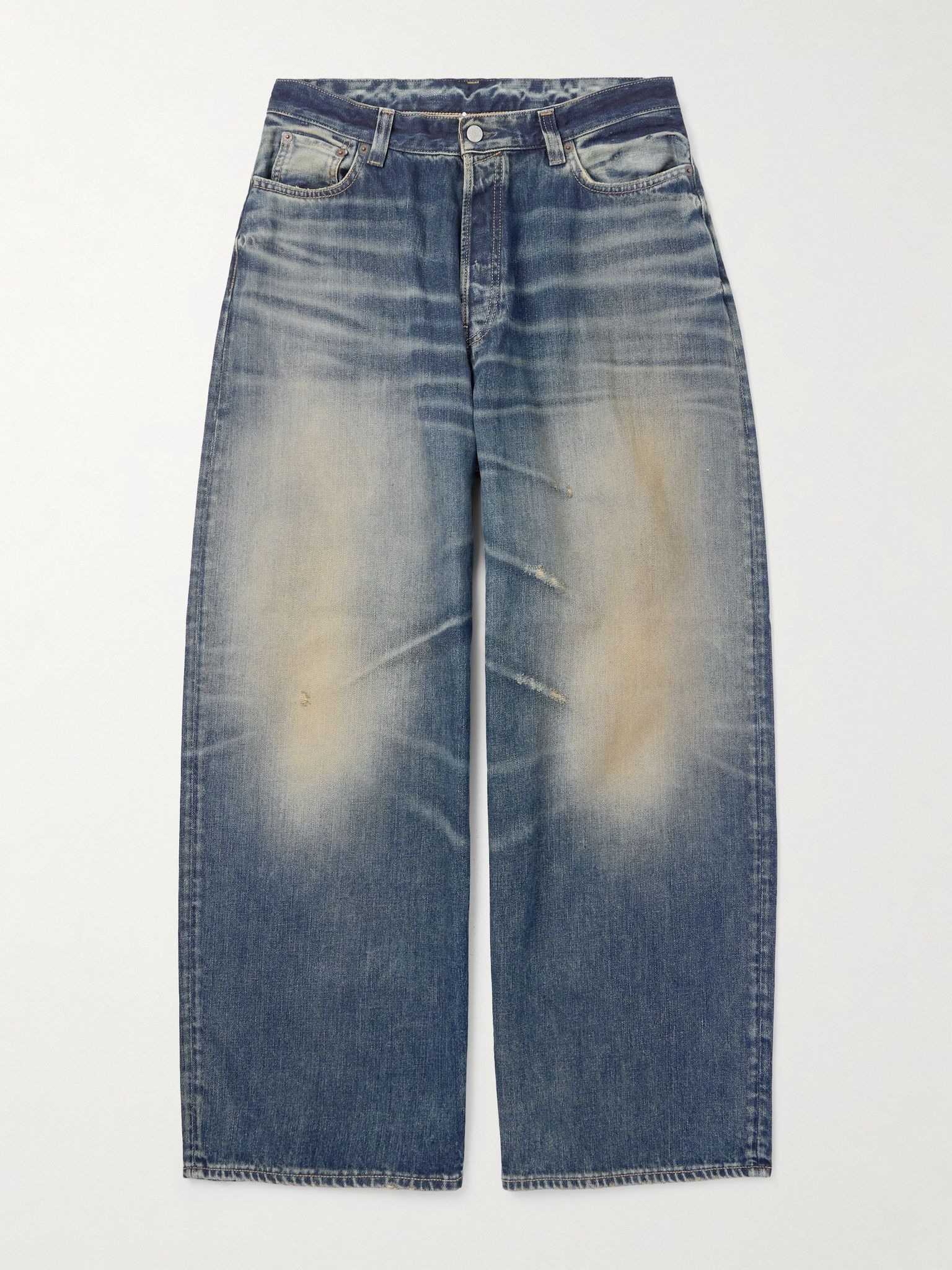 Wide-Leg Distressed Jeans Blue - 1